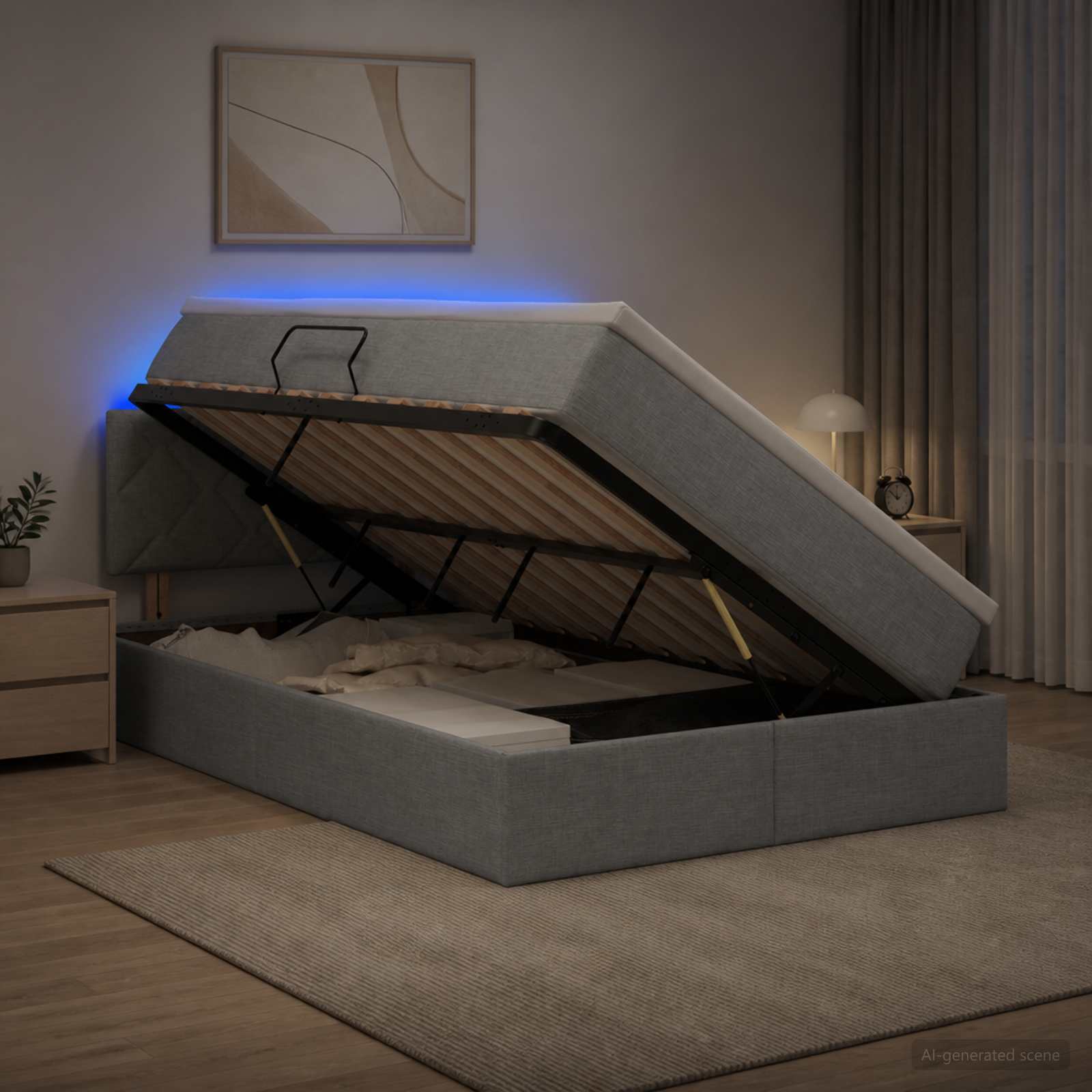 LED Κρεβάτι αποθήκευσης με στρώμα Ανοιχτό γκρι 120 x 200 cm