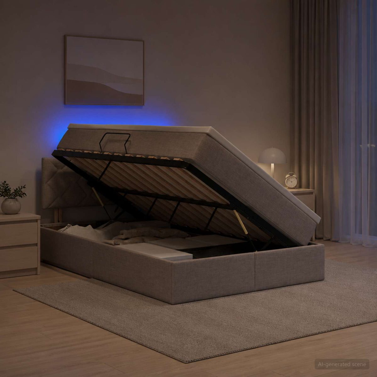 LED Κρεβάτι αποθήκευσης με στρώμα Taupe 120 x 190 cm Ύφασμα