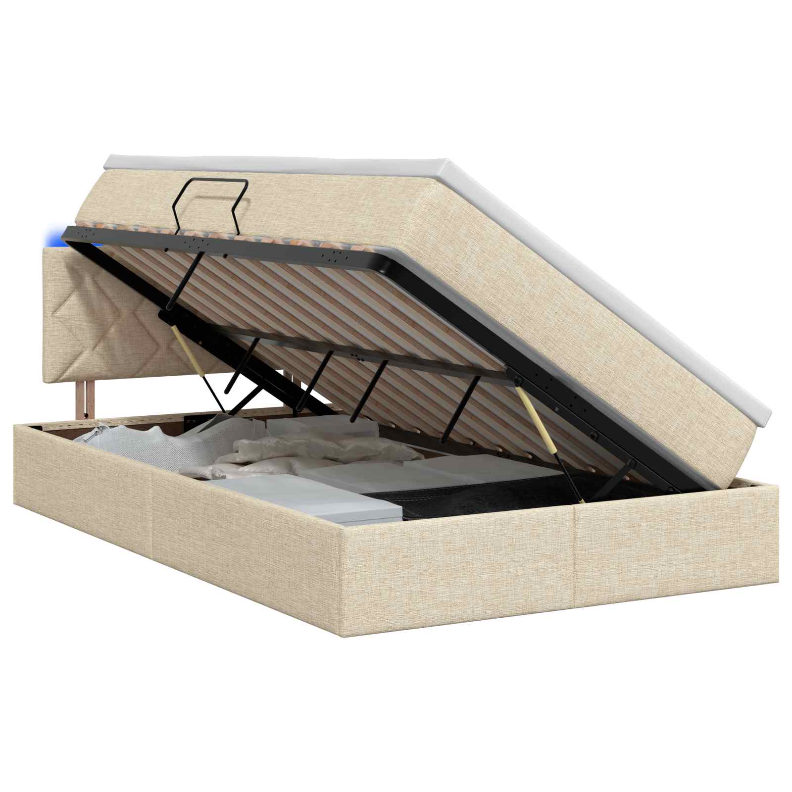 LED Κρεβάτι αποθήκευσης με στρώμα Κρεμ 120 x 200 cm Ύφασμα