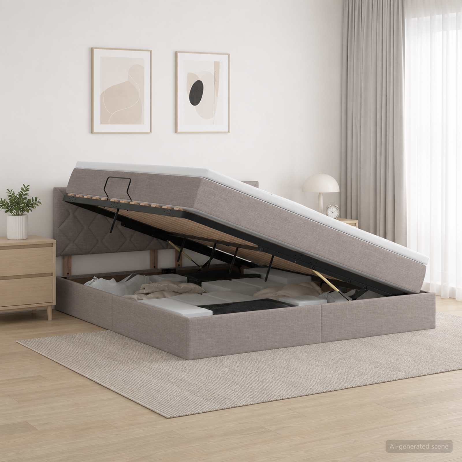 Κρεβάτι με αποθηκευτικό χώρο και στρώμα Taupe 140 x 200 cm