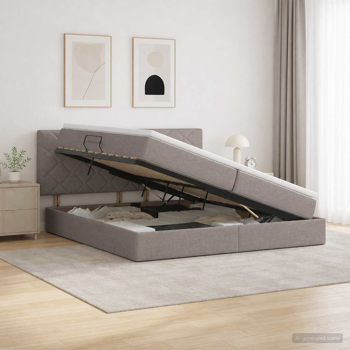 Κρεβάτι με αποθηκευτικό χώρο και στρώμα Taupe 200 x 200 cm - Pakobazaar