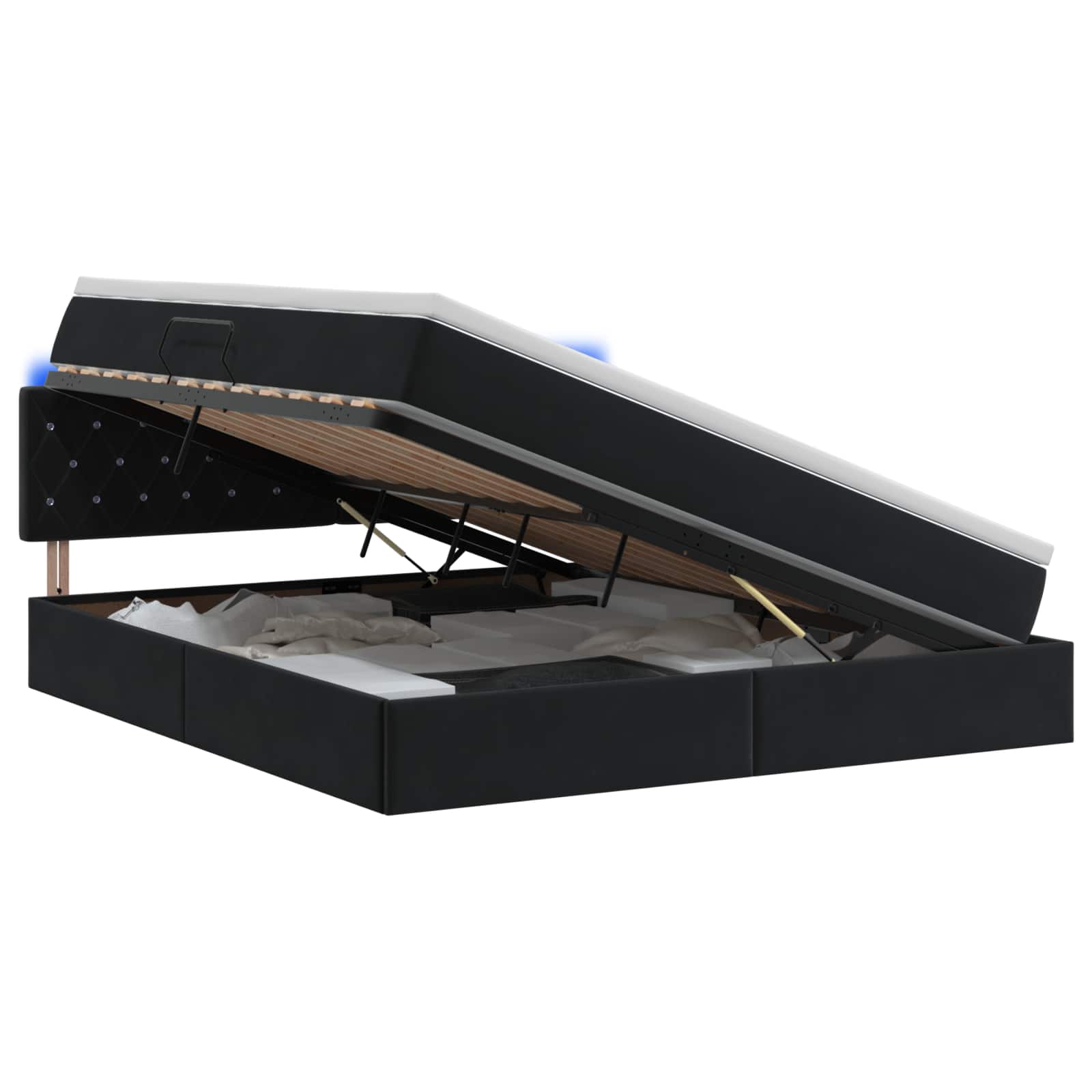 LED Κρεβάτι αποθήκευσης με στρώμα Μαύρο 160 x 200 cm Βελούδο - Pakobazaar