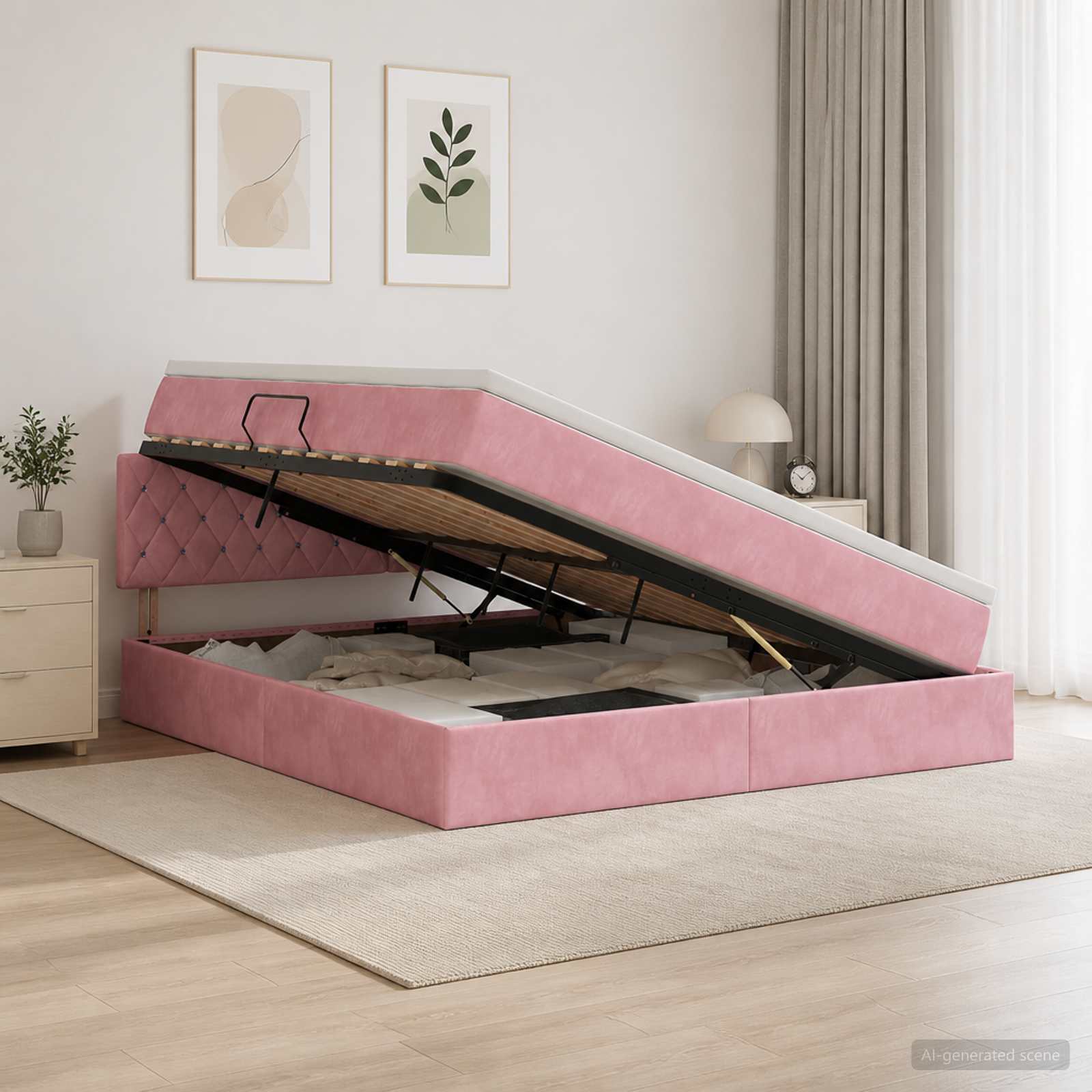 Κρεβάτι Αποθήκης με κεφαλάρι Ροζ 140 x 190 cm Βελούδο - Pakobazaar