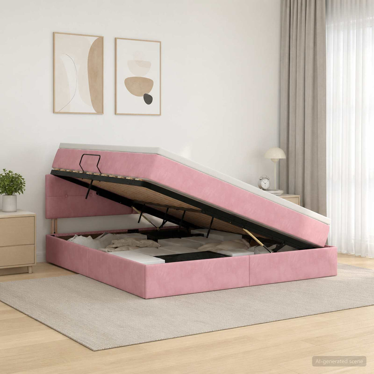 Κρεβάτι Αποθήκης με κεφαλάρι Ροζ 140 x 200 cm Βελούδο - Pakobazaar
