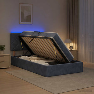 LED Κρεβάτι αποθήκευσης με στρώμα Σκούρο Γκρι 100 x 200 cm