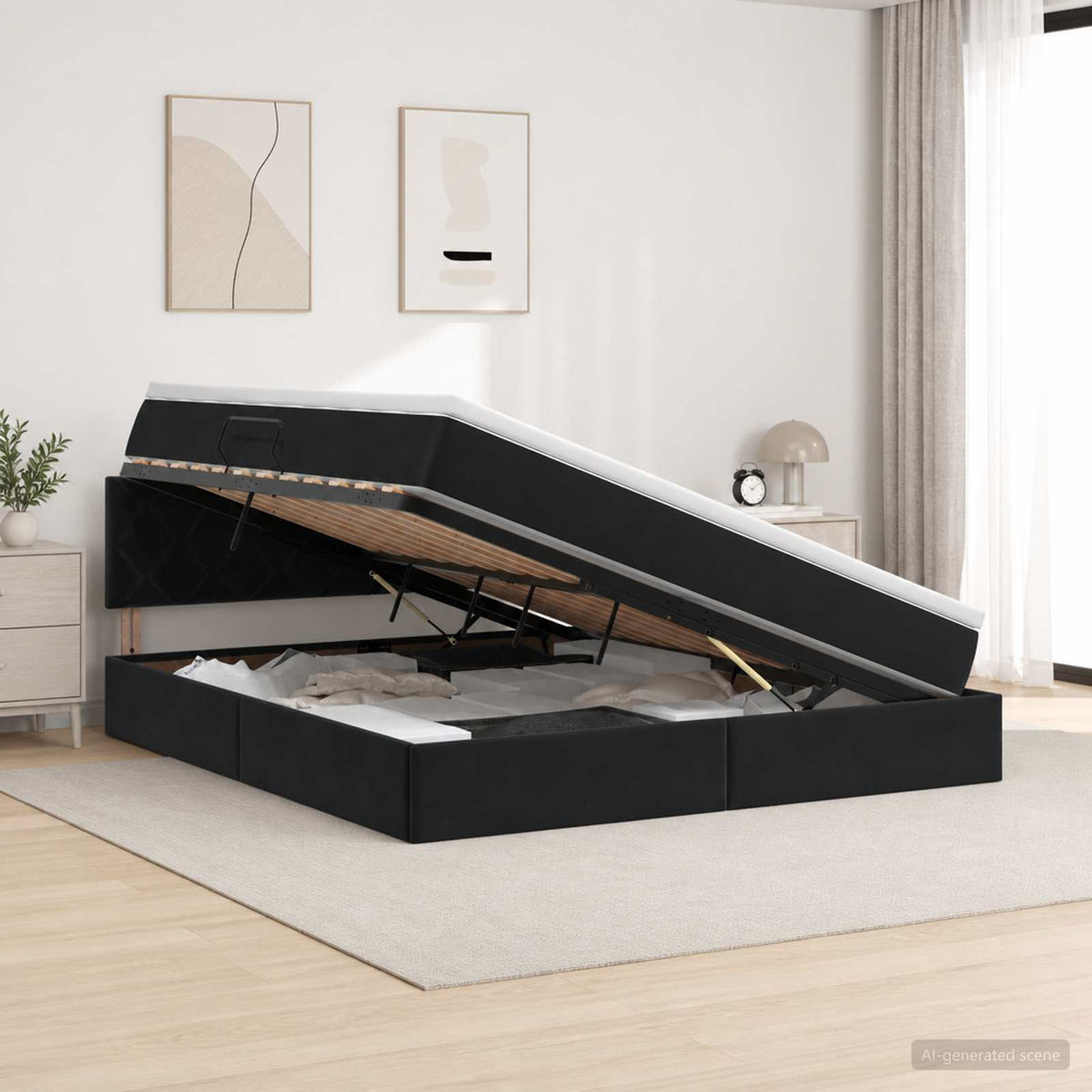 Κρεβάτι Αποθήκης με κεφαλάρι Μαύρο 160 x 200 cm Βελούδο - Pakobazaar