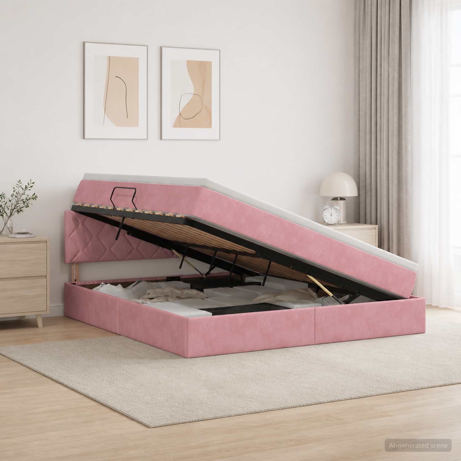 Κρεβάτι Αποθήκης με κεφαλάρι Ροζ 140 x 190 cm Βελούδο