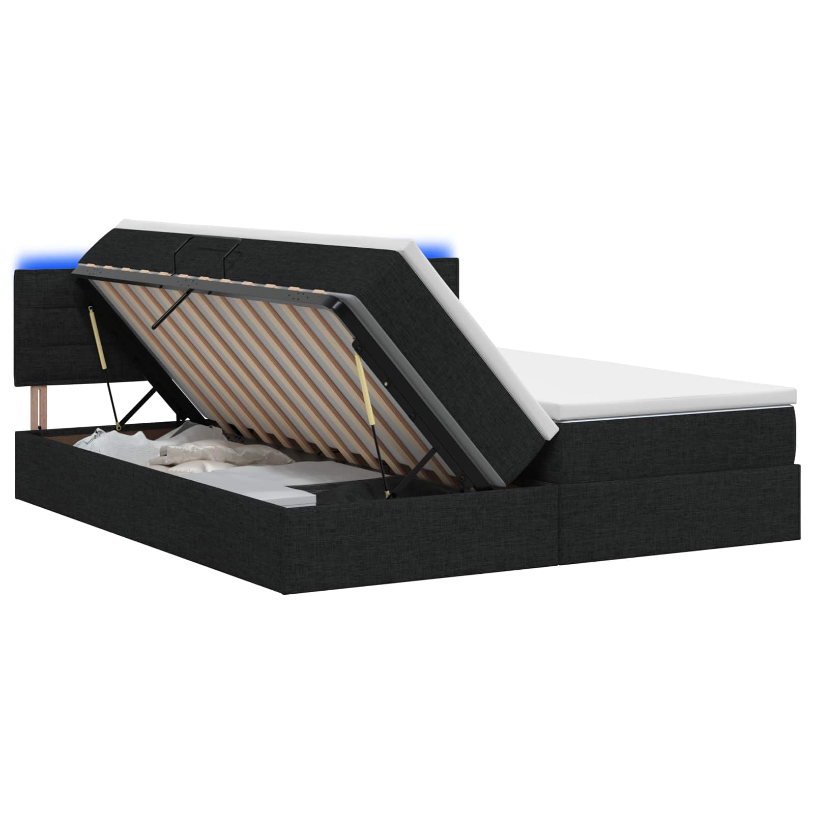 LED Κρεβάτι αποθήκευσης με στρώμα Μαύρο 180 x 200 cm Ύφασμα