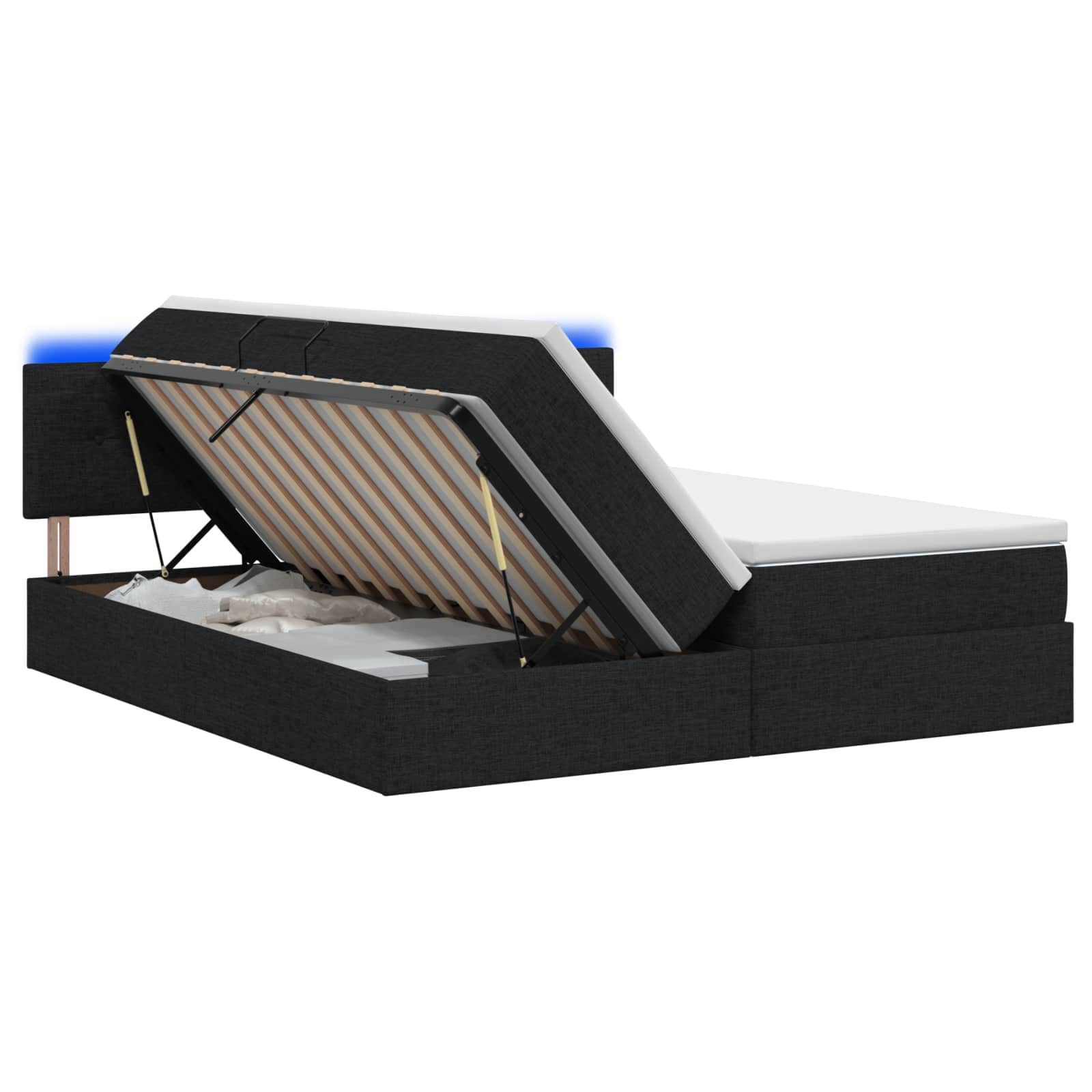 LED Κρεβάτι αποθήκευσης με στρώμα Μαύρο 200 x 200 cm Ύφασμα - Pakobazaar