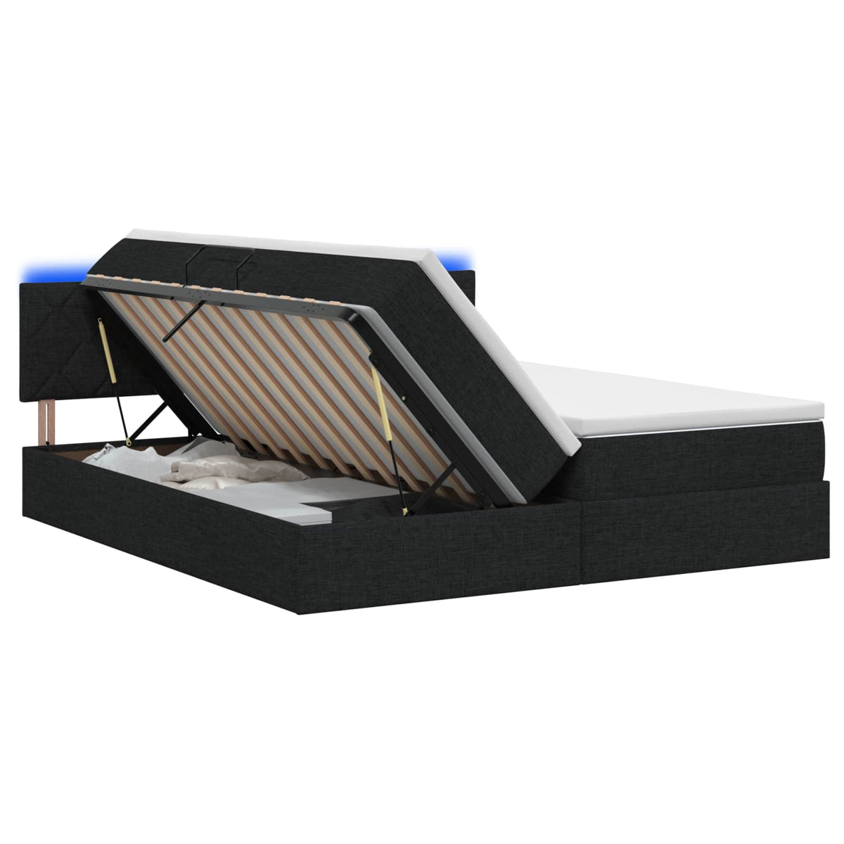 LED Κρεβάτι αποθήκευσης με στρώμα Μαύρο 180 x 200 cm Ύφασμα - Pakobazaar
