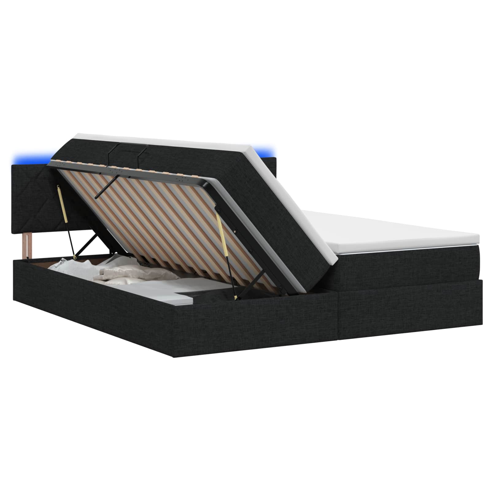 LED Κρεβάτι αποθήκευσης με στρώμα Μαύρο 200 x 200 cm Ύφασμα
