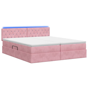 LED Κρεβάτι αποθήκευσης με στρώμα Ροζ 180 x 200 cm Βελούδο