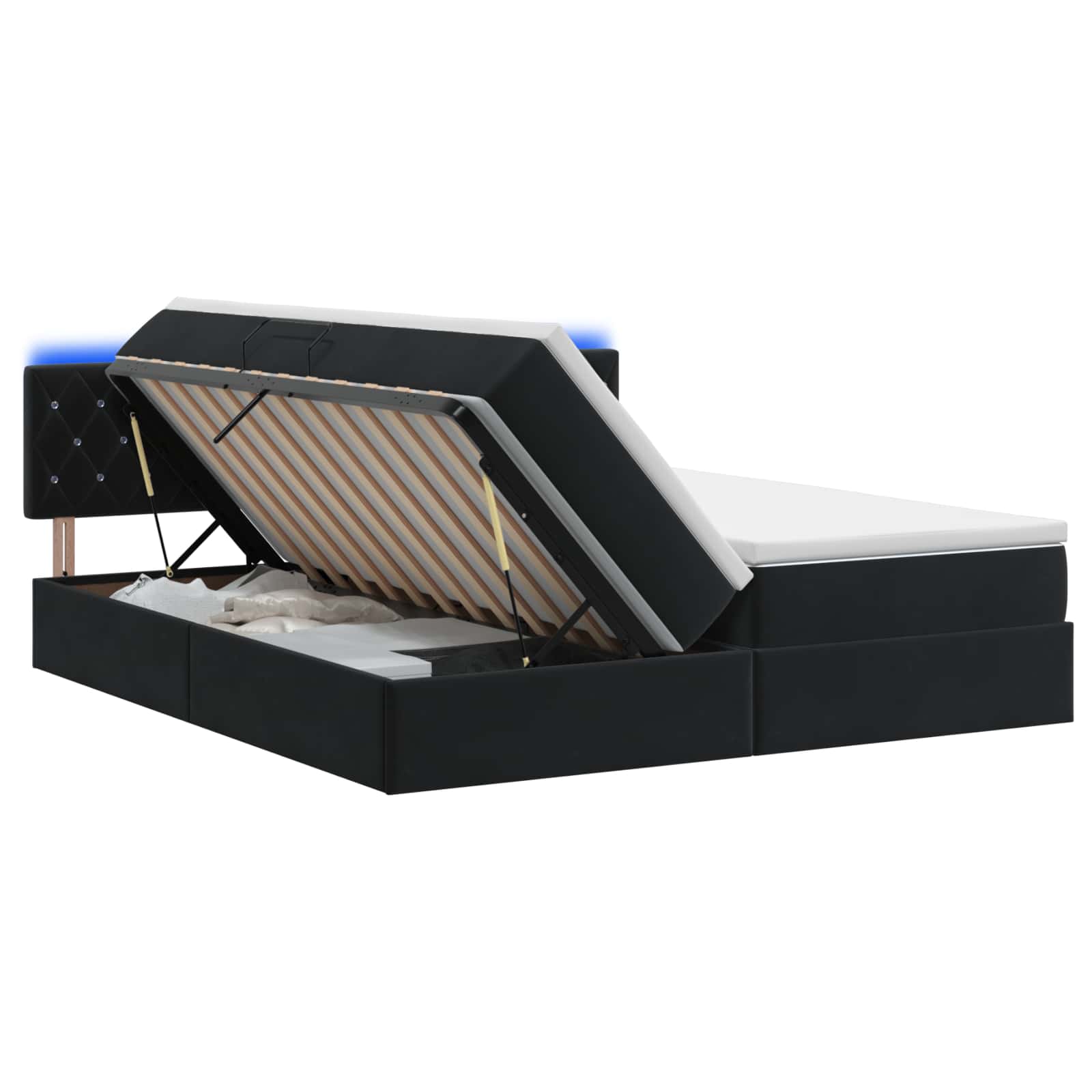 LED Κρεβάτι αποθήκευσης με στρώμα Μαύρο 200 x 200 cm Βελούδο