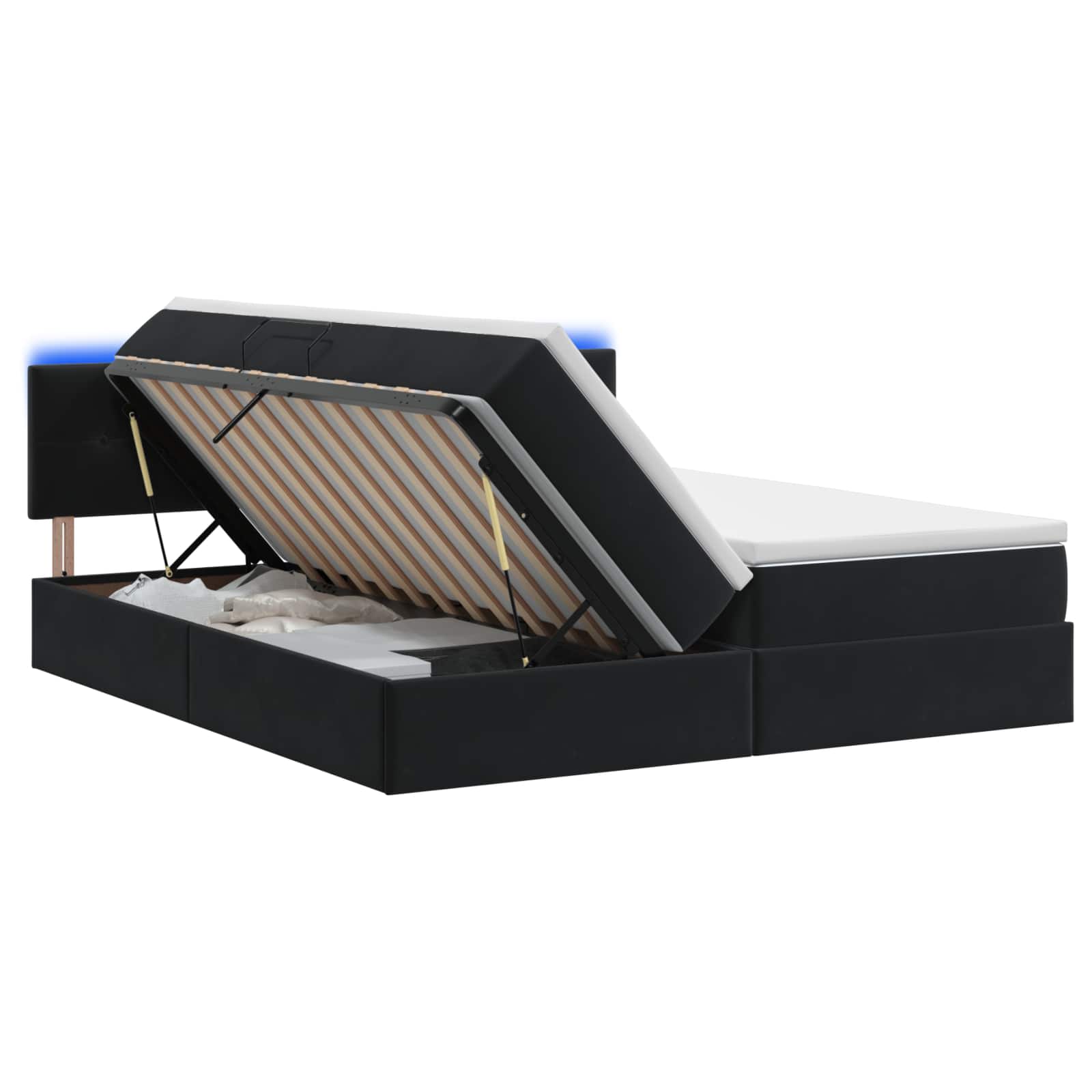LED Κρεβάτι αποθήκευσης με στρώμα Μαύρο 180 x 200 cm Βελούδο