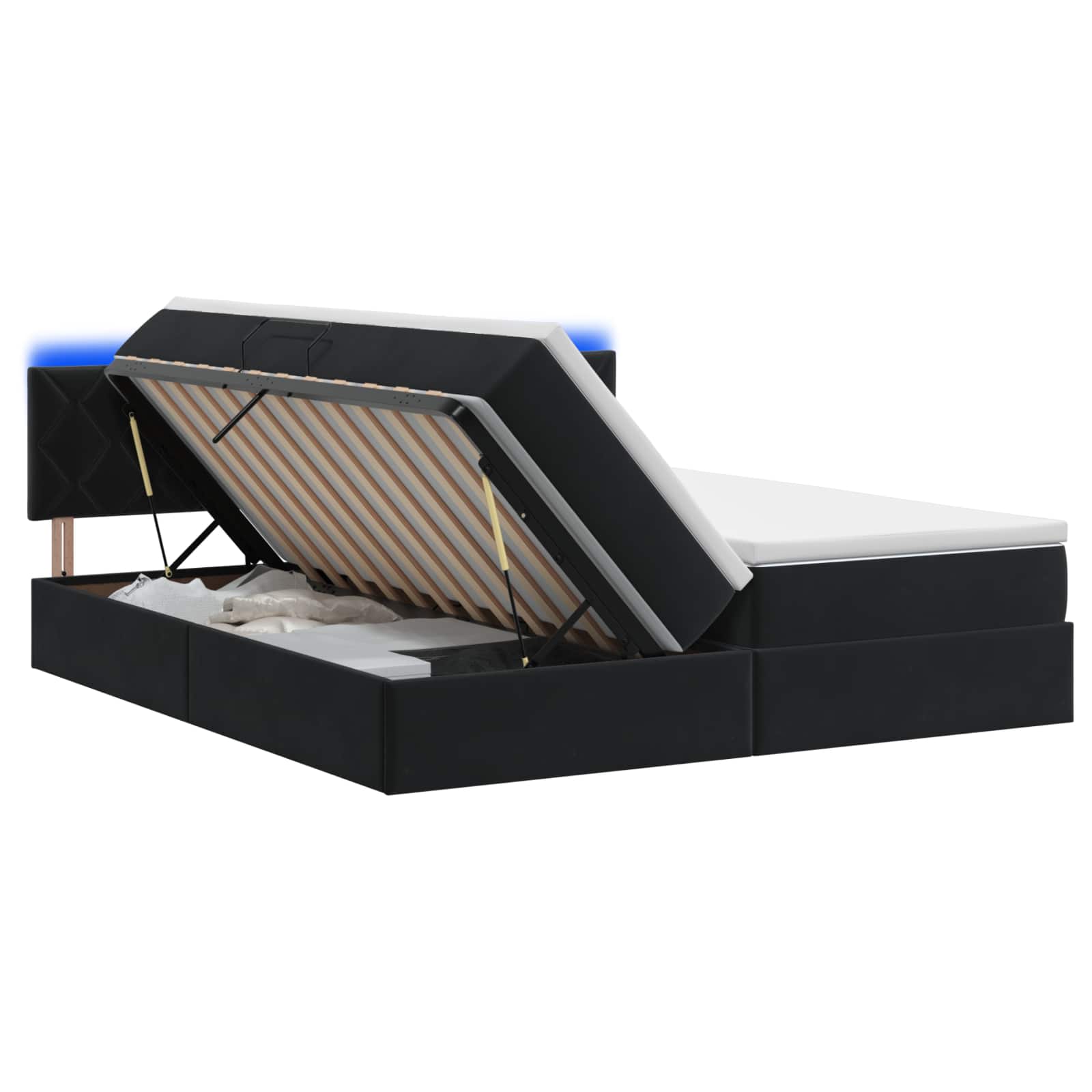 LED Κρεβάτι αποθήκευσης με στρώμα Μαύρο 180 x 200 cm Βελούδο - Pakobazaar