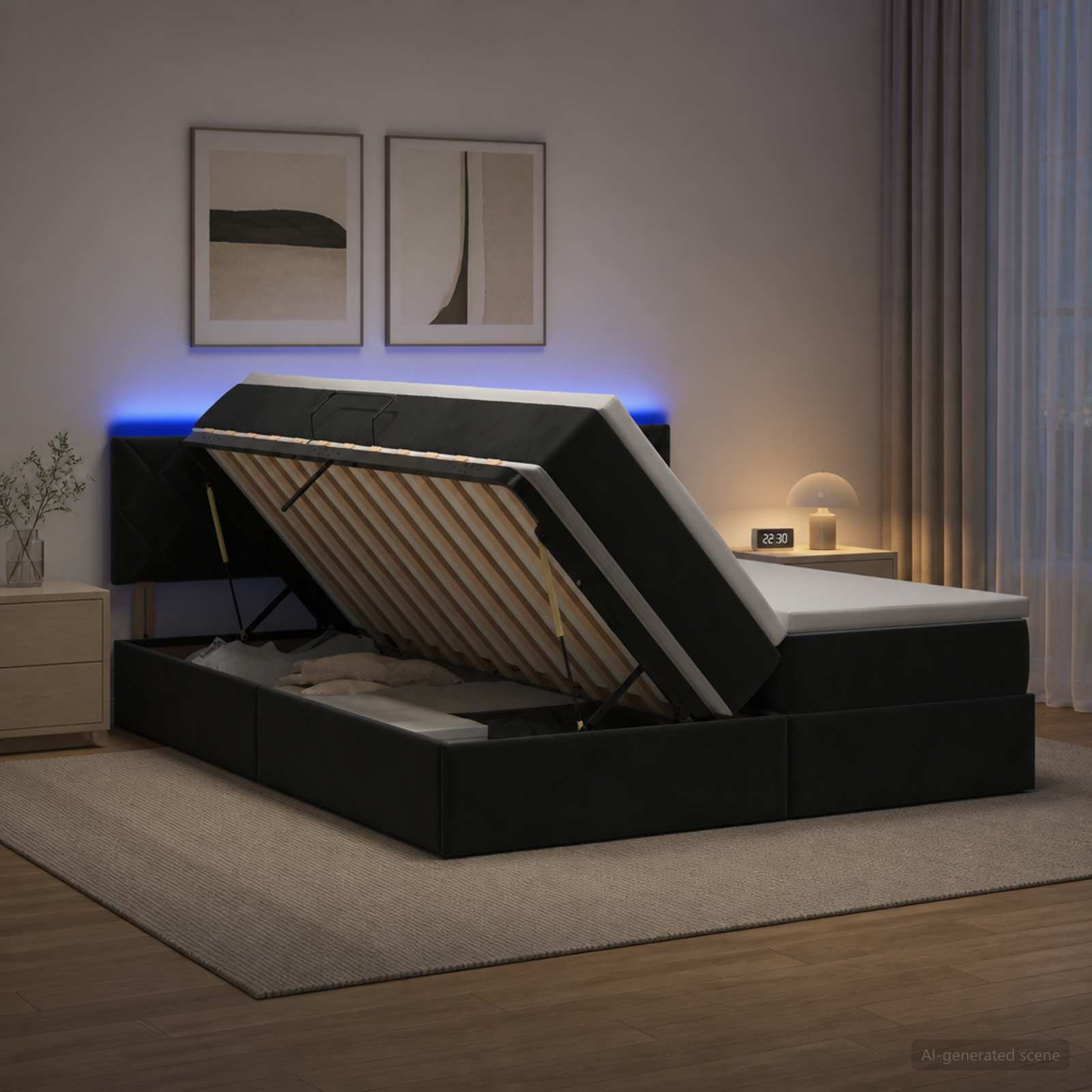 LED Κρεβάτι αποθήκευσης με στρώμα Μαύρο 180 x 200 cm Βελούδο - Pakobazaar