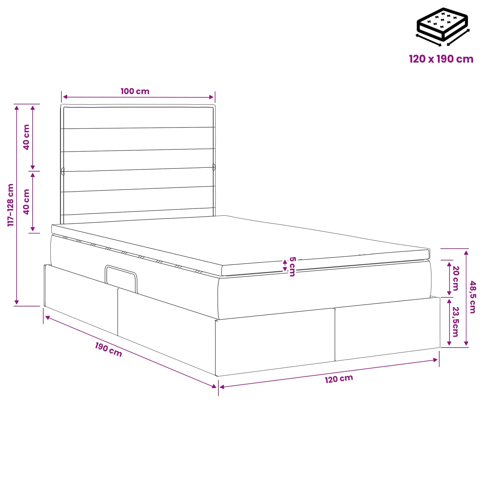 Κρεβάτι με αποθηκευτικό χώρο και στρώμα Taupe 120 x 190 cm - Pakobazaar