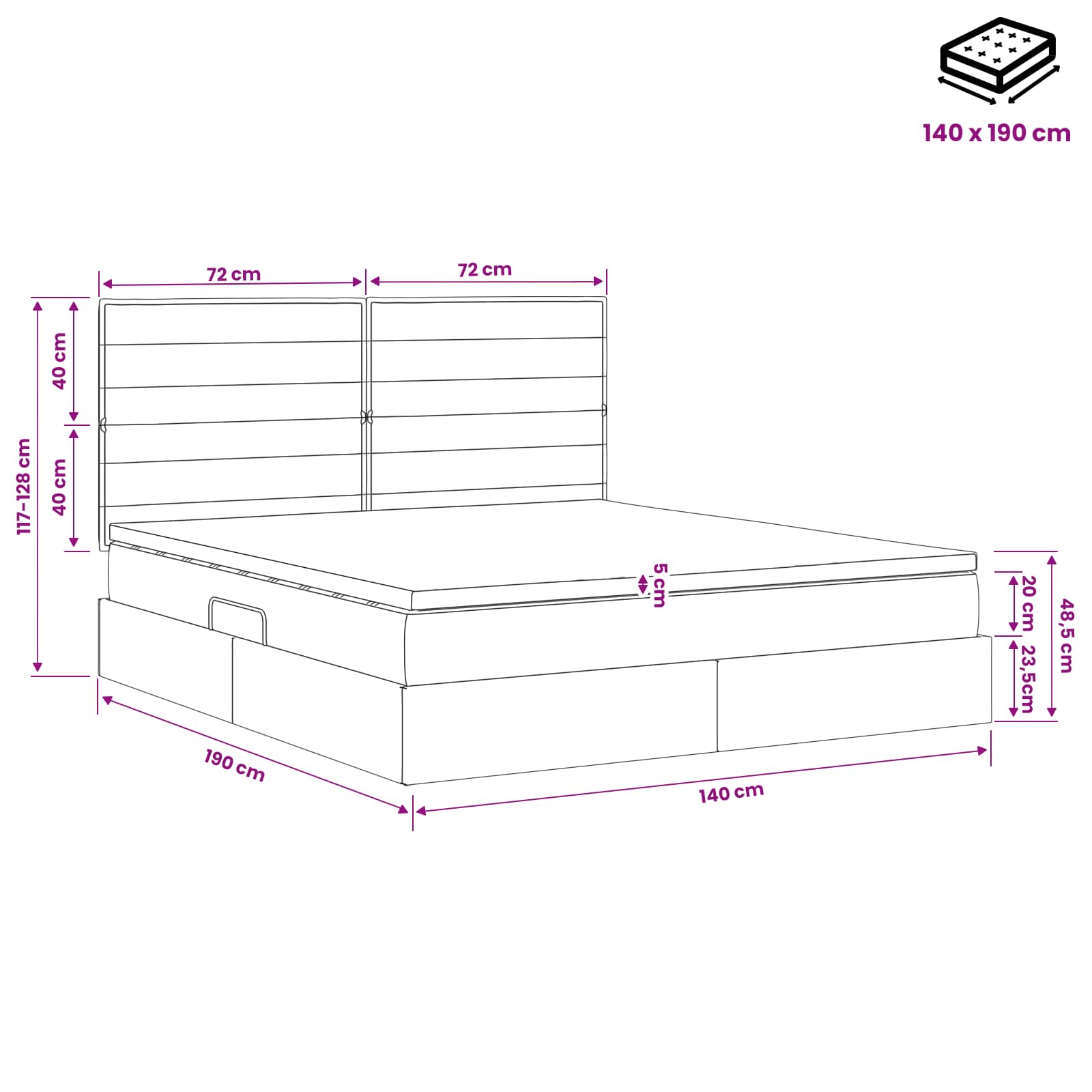 Κρεβάτι με αποθηκευτικό χώρο και στρώμα Taupe 140 x 190 cm - Pakobazaar
