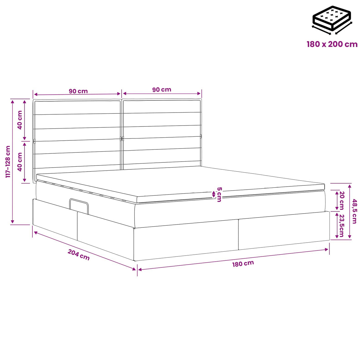Κρεβάτι με αποθηκευτικό χώρο και στρώμα Taupe 180 x 200 cm - Pakobazaar