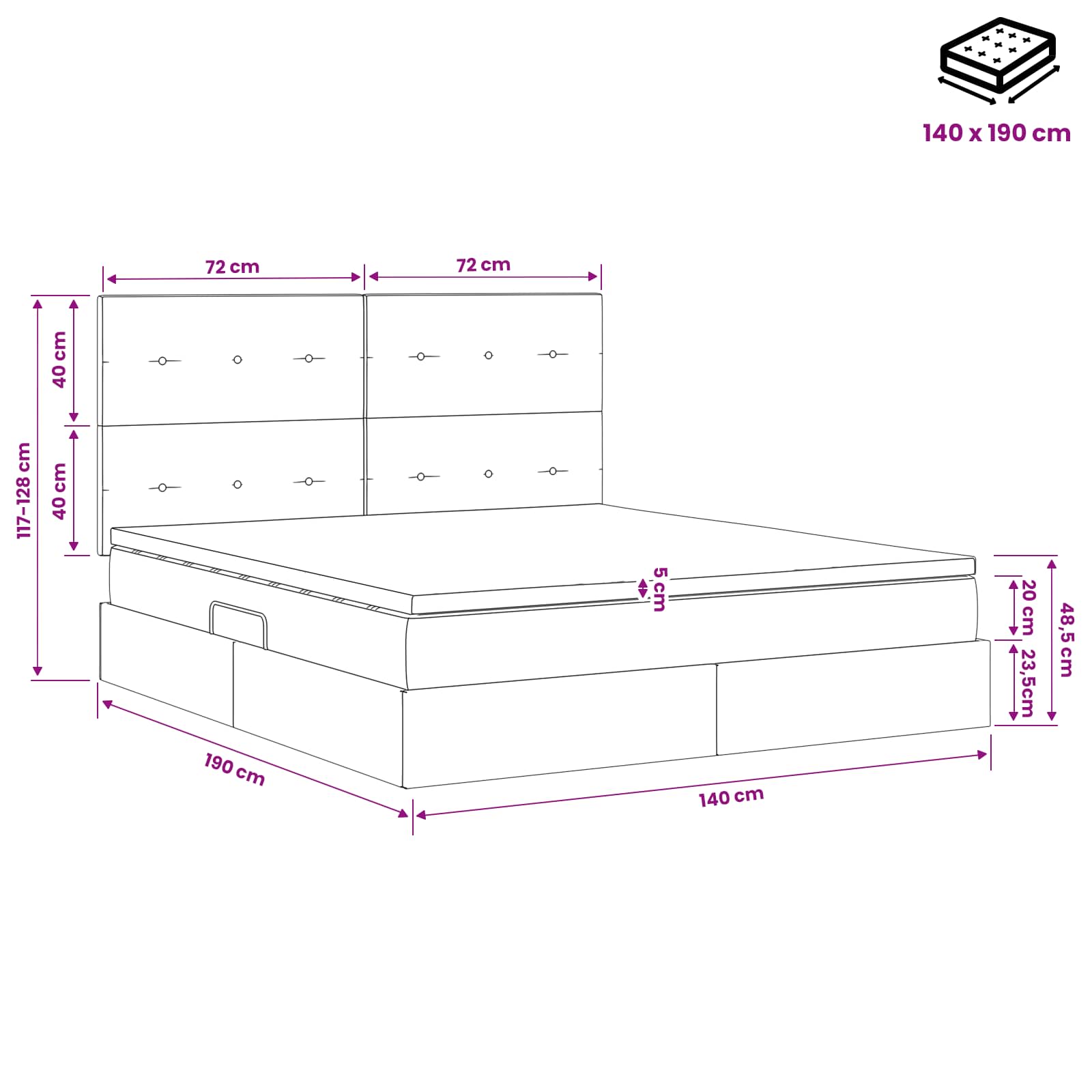 Κρεβάτι με αποθηκευτικό χώρο και στρώμα Taupe 140 x 190 cm - Pakobazaar