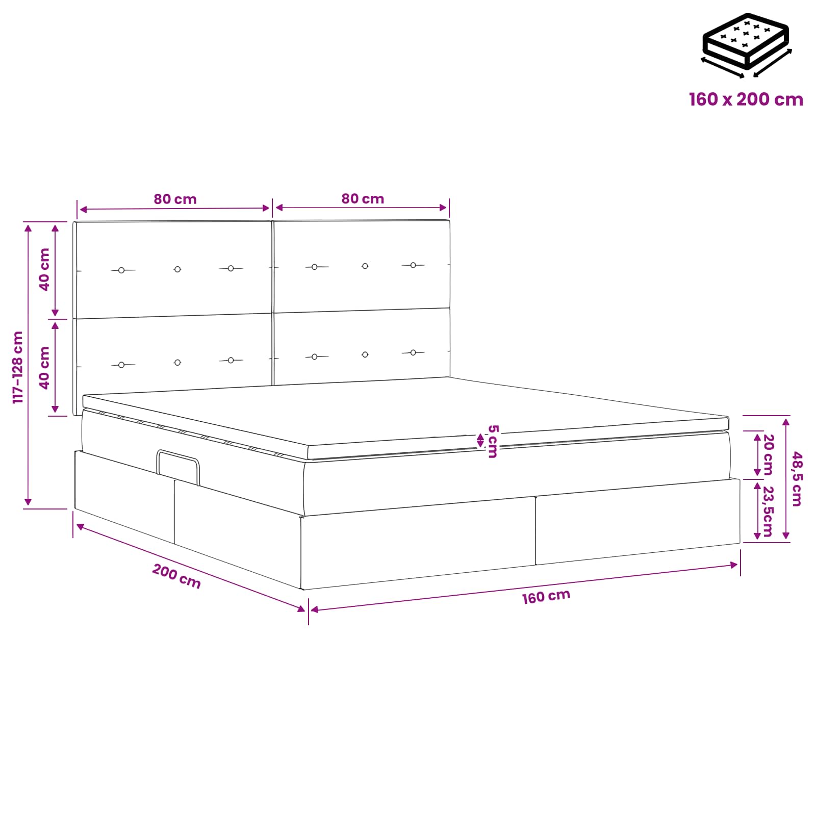 Κρεβάτι με αποθηκευτικό χώρο και στρώμα Taupe 160 x 200 cm