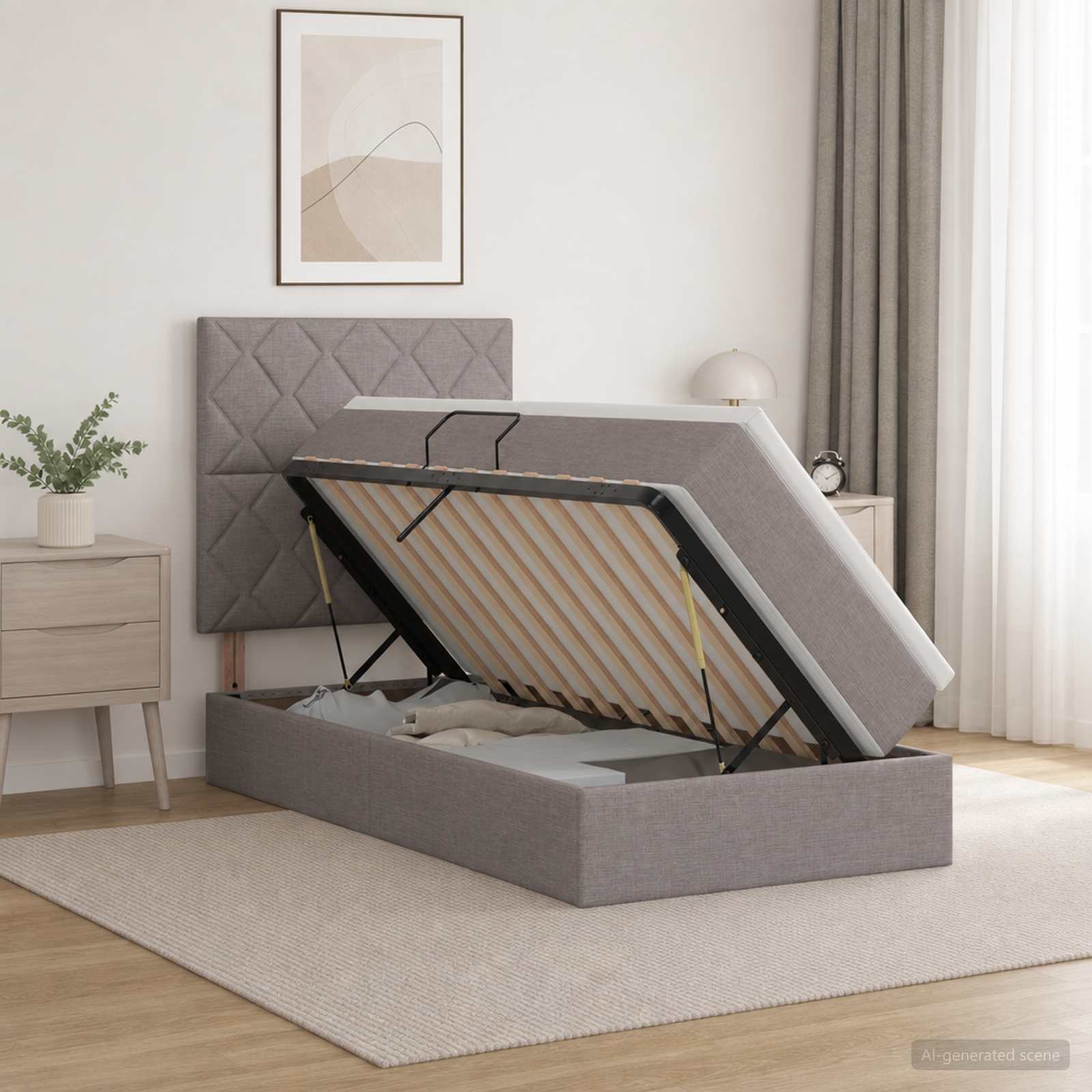 Κρεβάτι με αποθηκευτικό χώρο και στρώμα Taupe 90 x 200 cm