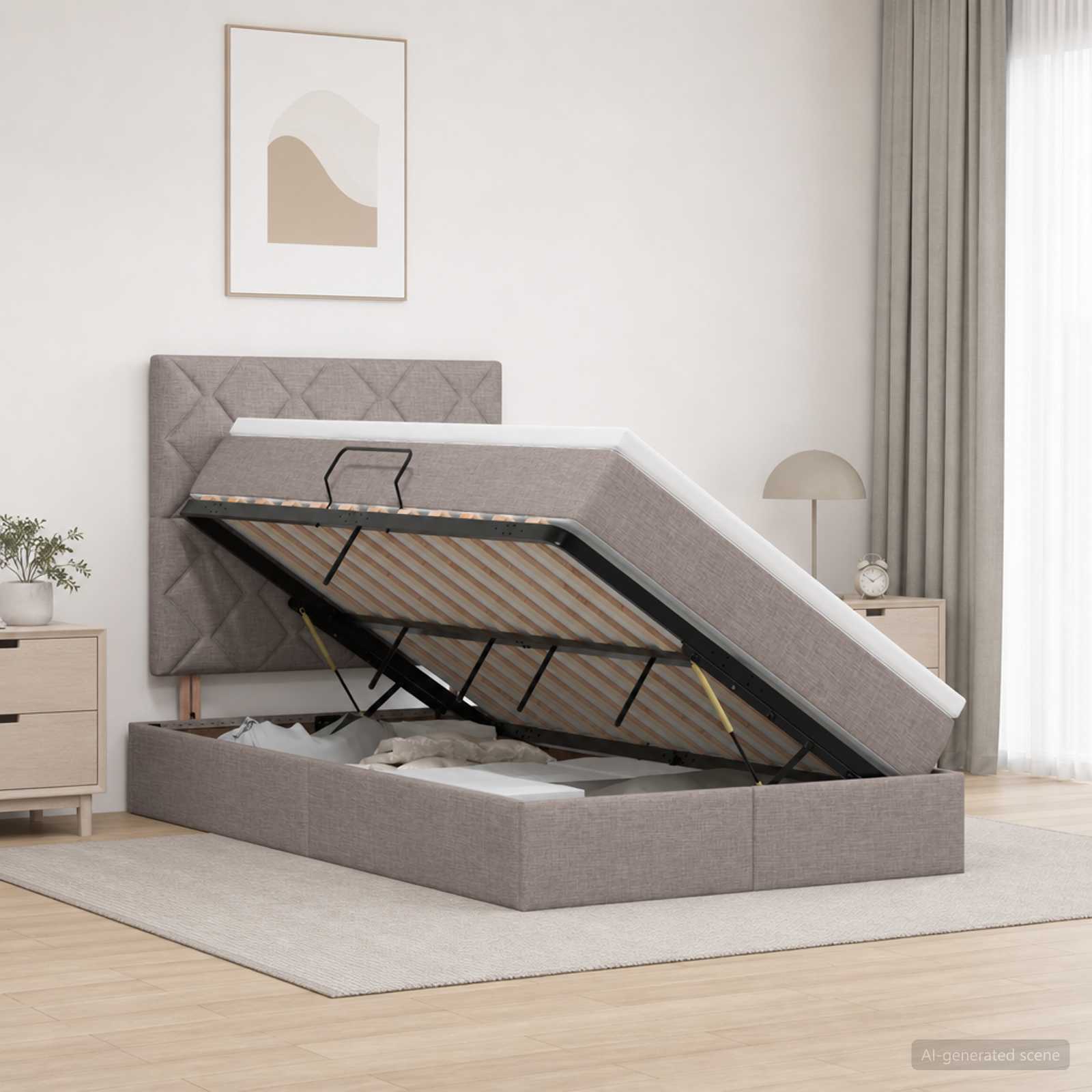 LED Κρεβάτι αποθήκευσης με στρώμα Taupe 120 x 190 cm Ύφασμα