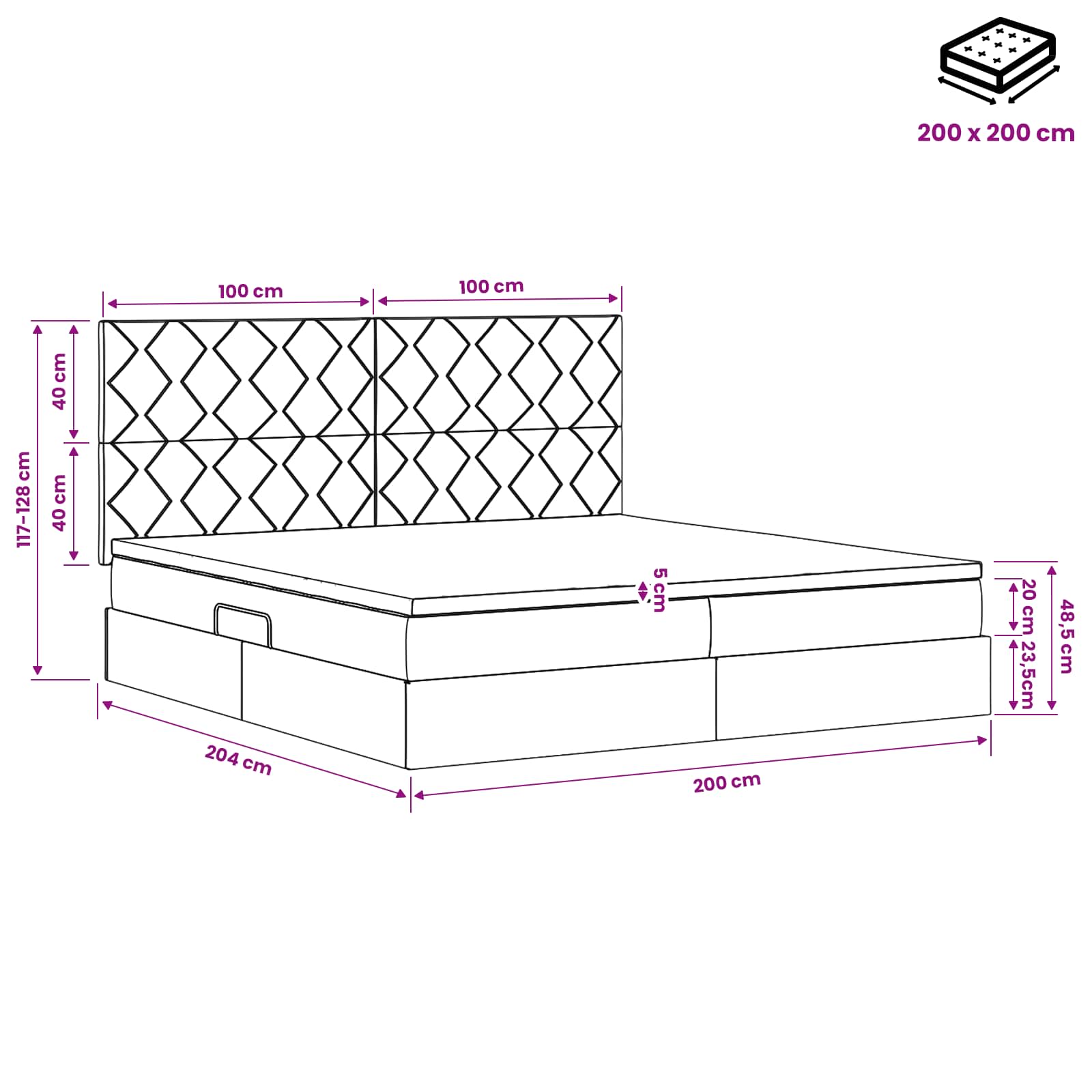 Κρεβάτι με αποθηκευτικό χώρο και στρώμα Taupe 200 x 200 cm - Pakobazaar