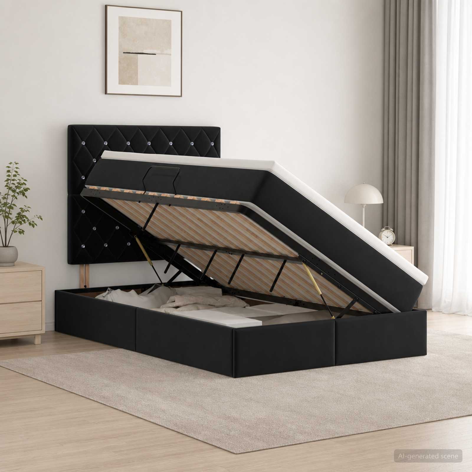 Κρεβάτι με αποθηκευτικό χώρο και στρώμα Μαύρο 120 x 200 cm - Pakobazaar