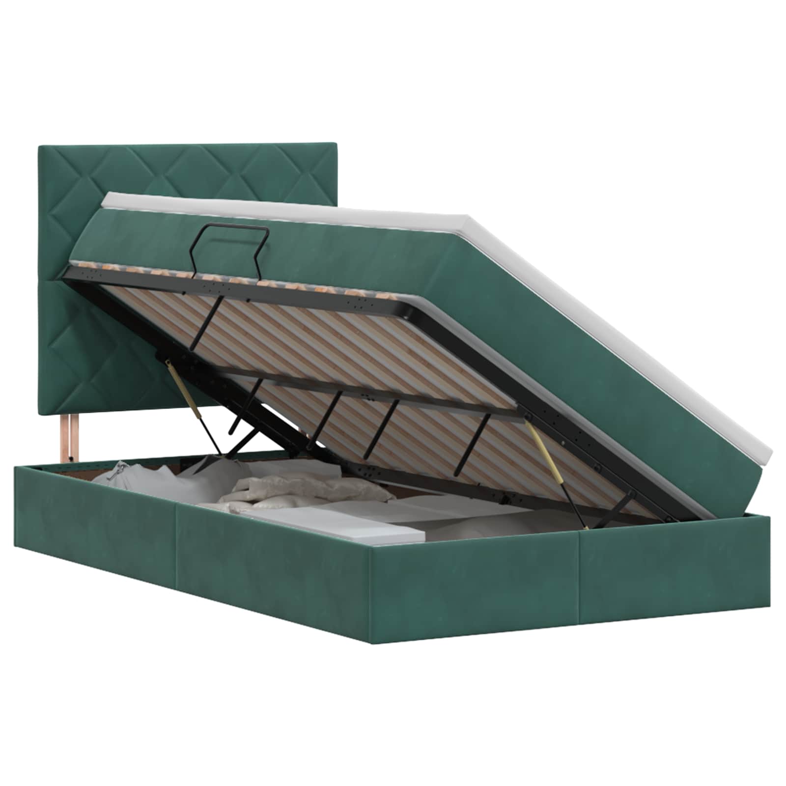 Κρεβάτι με αποθηκευτικό χώρο και στρώμα Σκούρο Πράσινο Βελούδο
