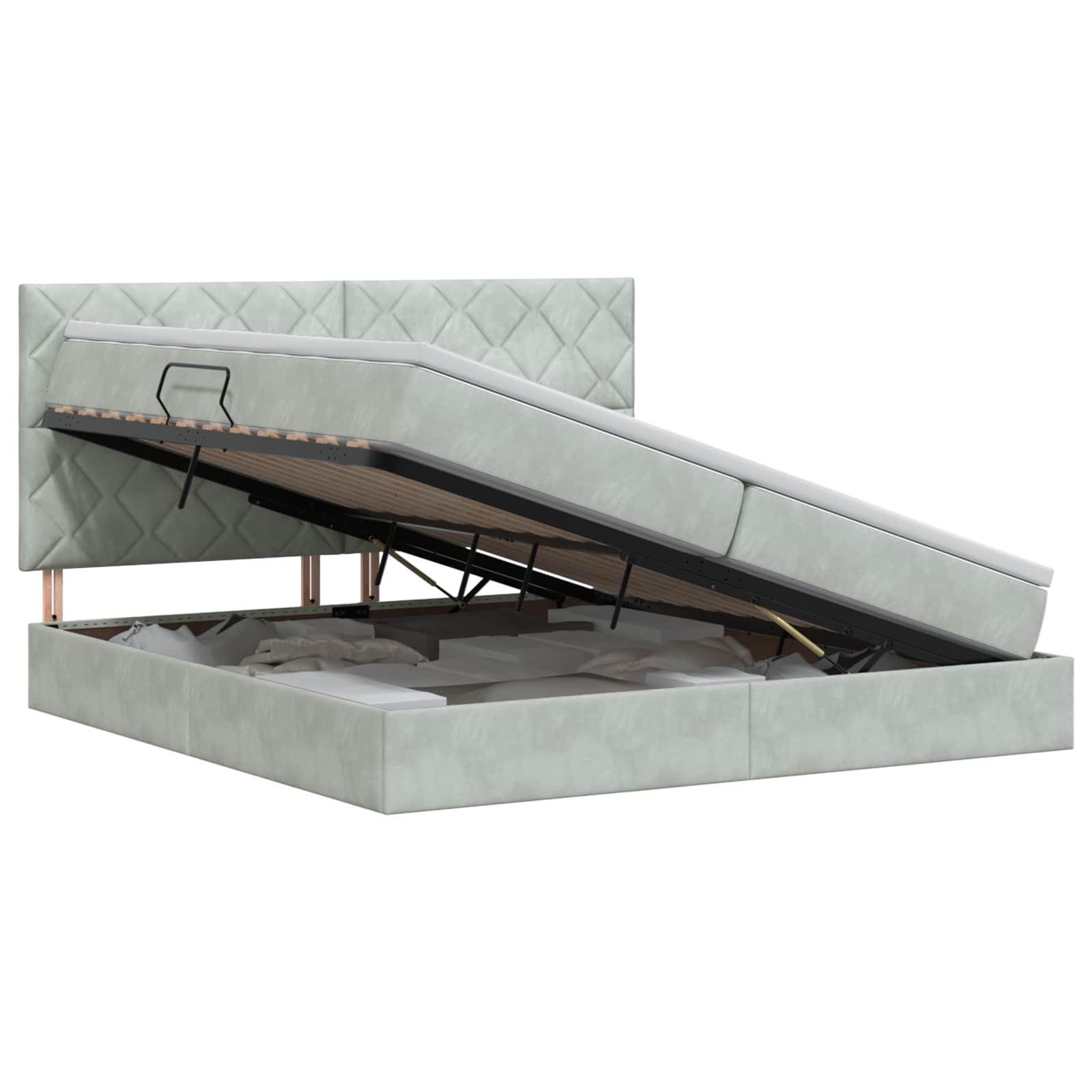 Κρεβάτι με αποθηκευτικό χώρο και στρώμα Ανοιχτό γκρι Βελούδο