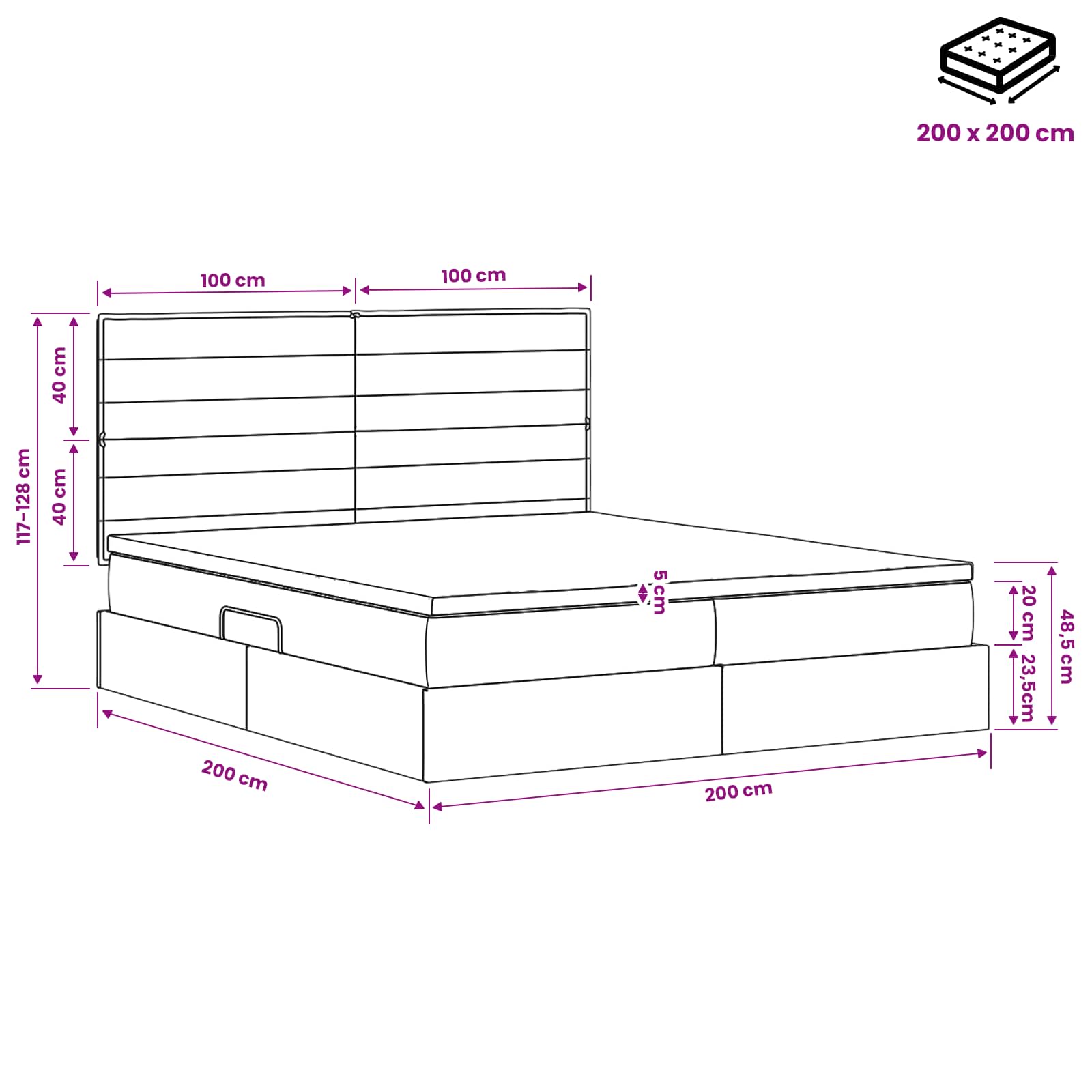 Κρεβάτι Αποθήκης με κεφαλάρι Κρεμ 200 x 200 cm Ύφασμα
