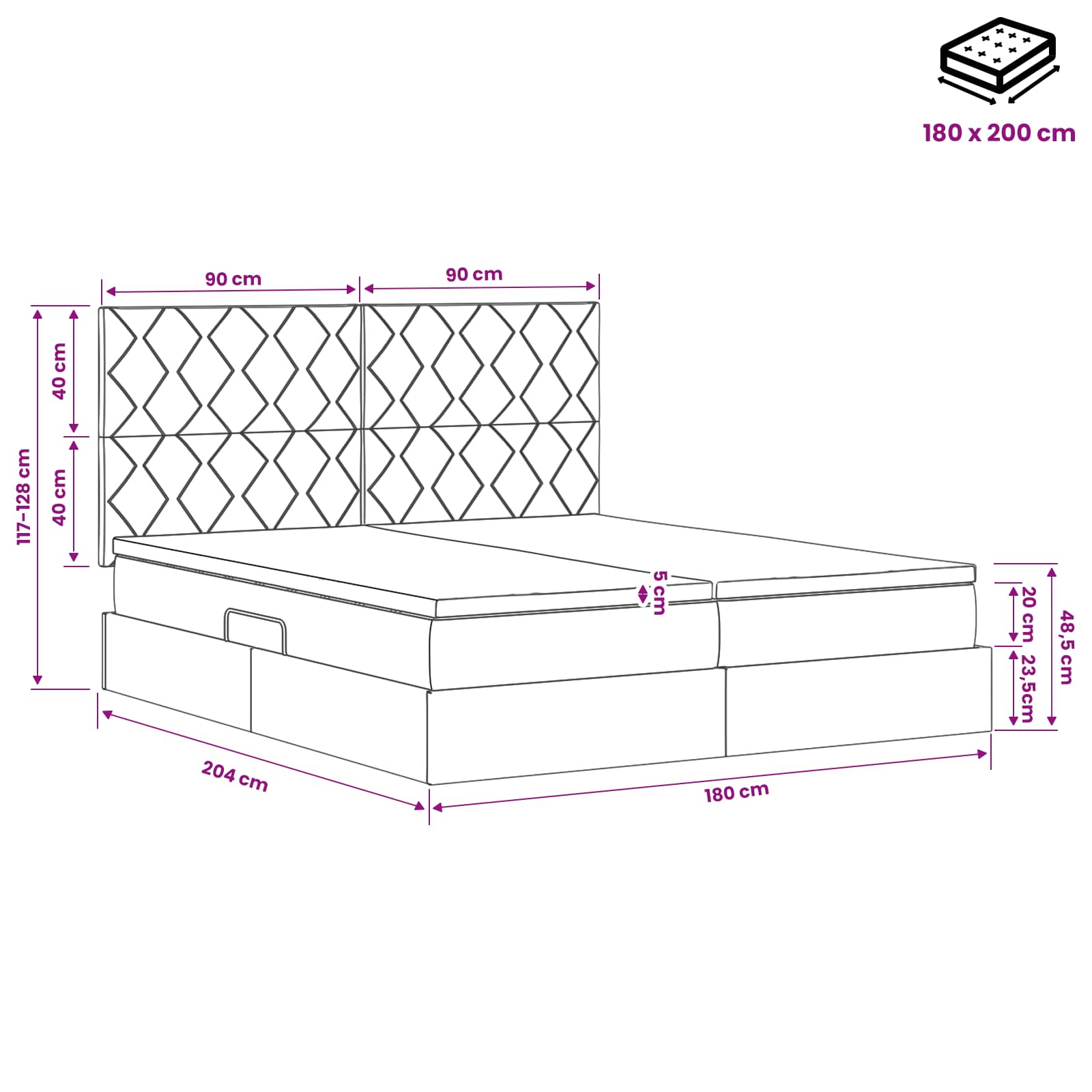 Κρεβάτι Αποθήκης με κεφαλάρι Μαύρο 180 x 200 cm Ύφασμα - Pakobazaar