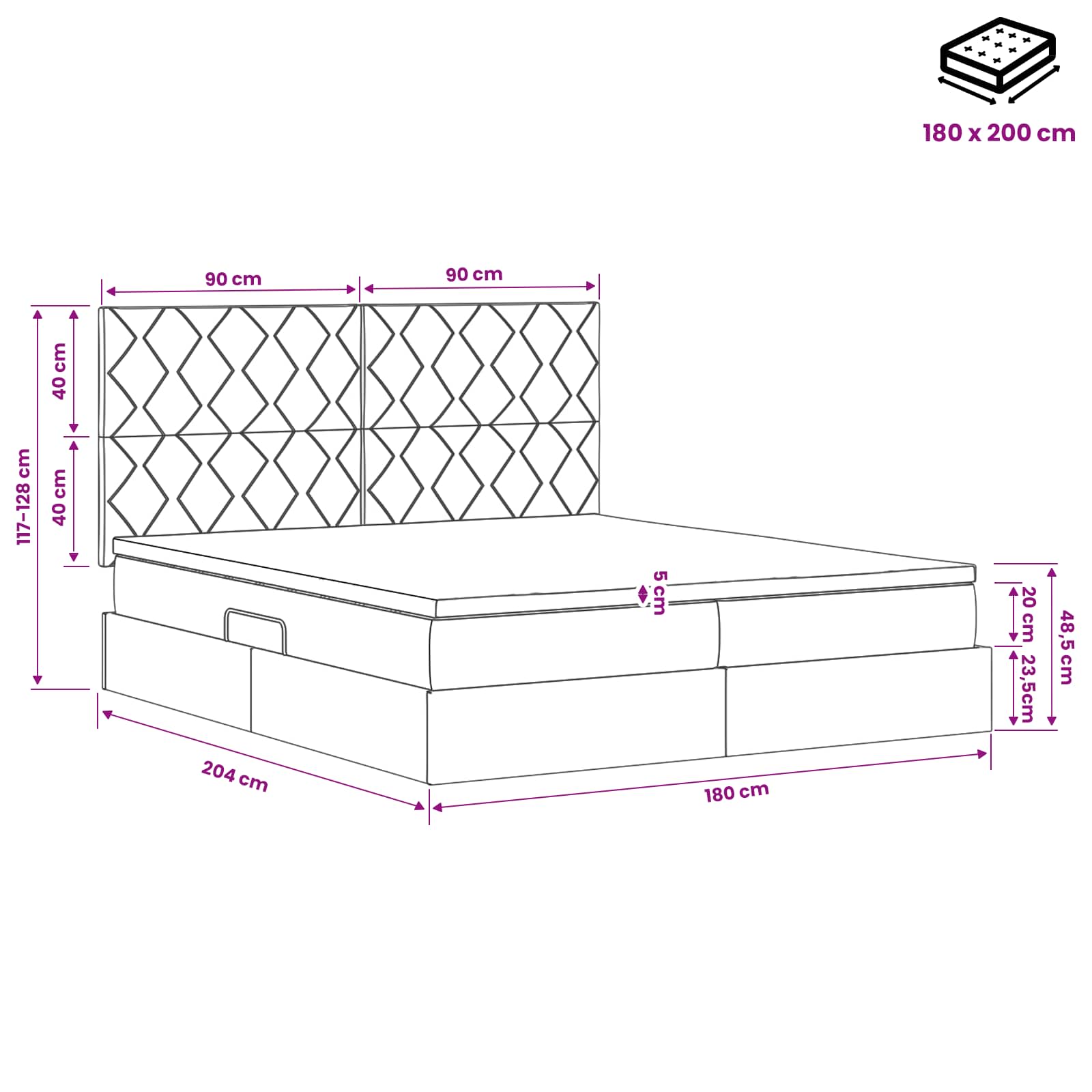 Κρεβάτι Αποθήκης με κεφαλάρι Σκούρο Γκρι 180 x 200 cm Βελούδο