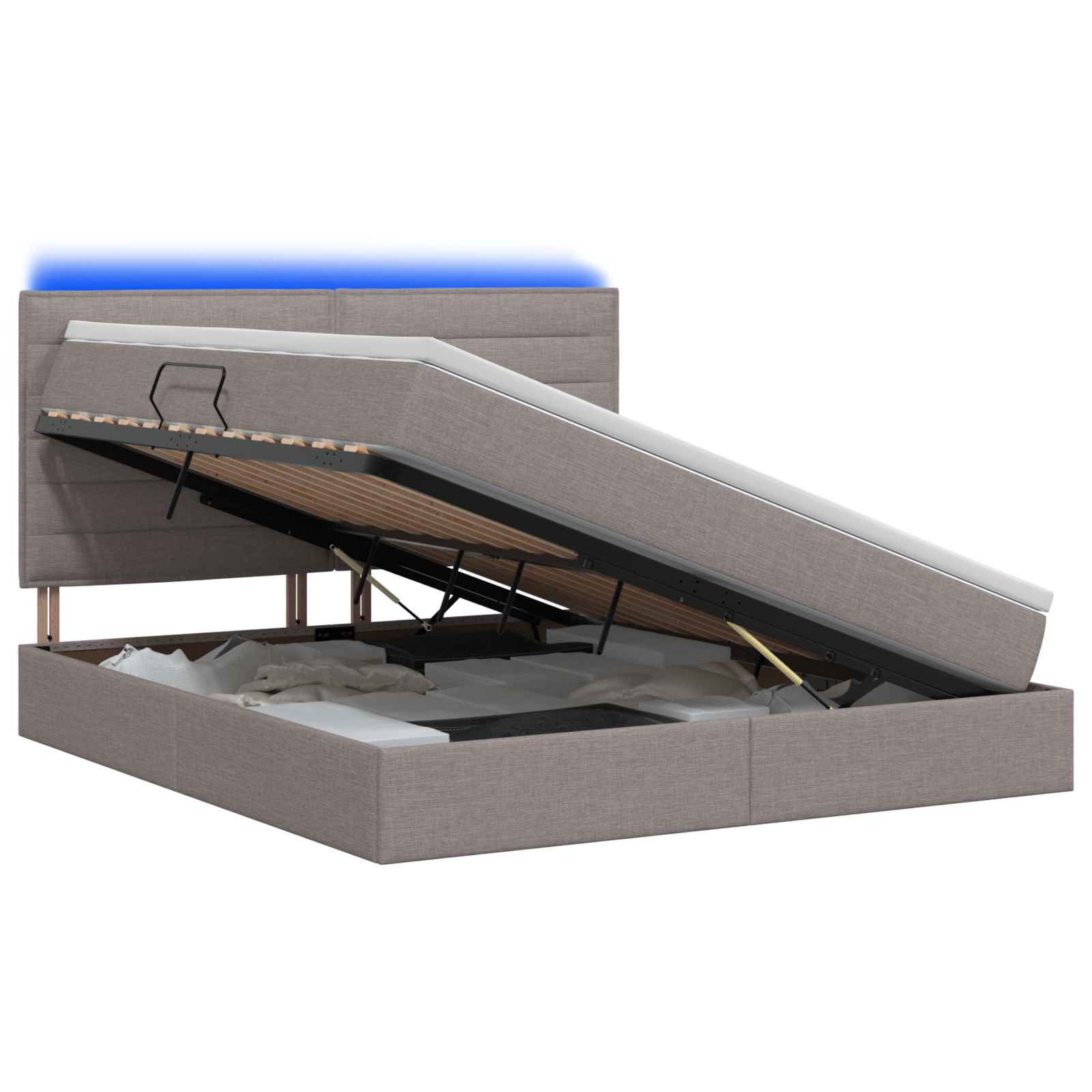 LED Κρεβάτι αποθήκευσης με στρώμα Taupe 140 x 190 cm Ύφασμα - Pakobazaar
