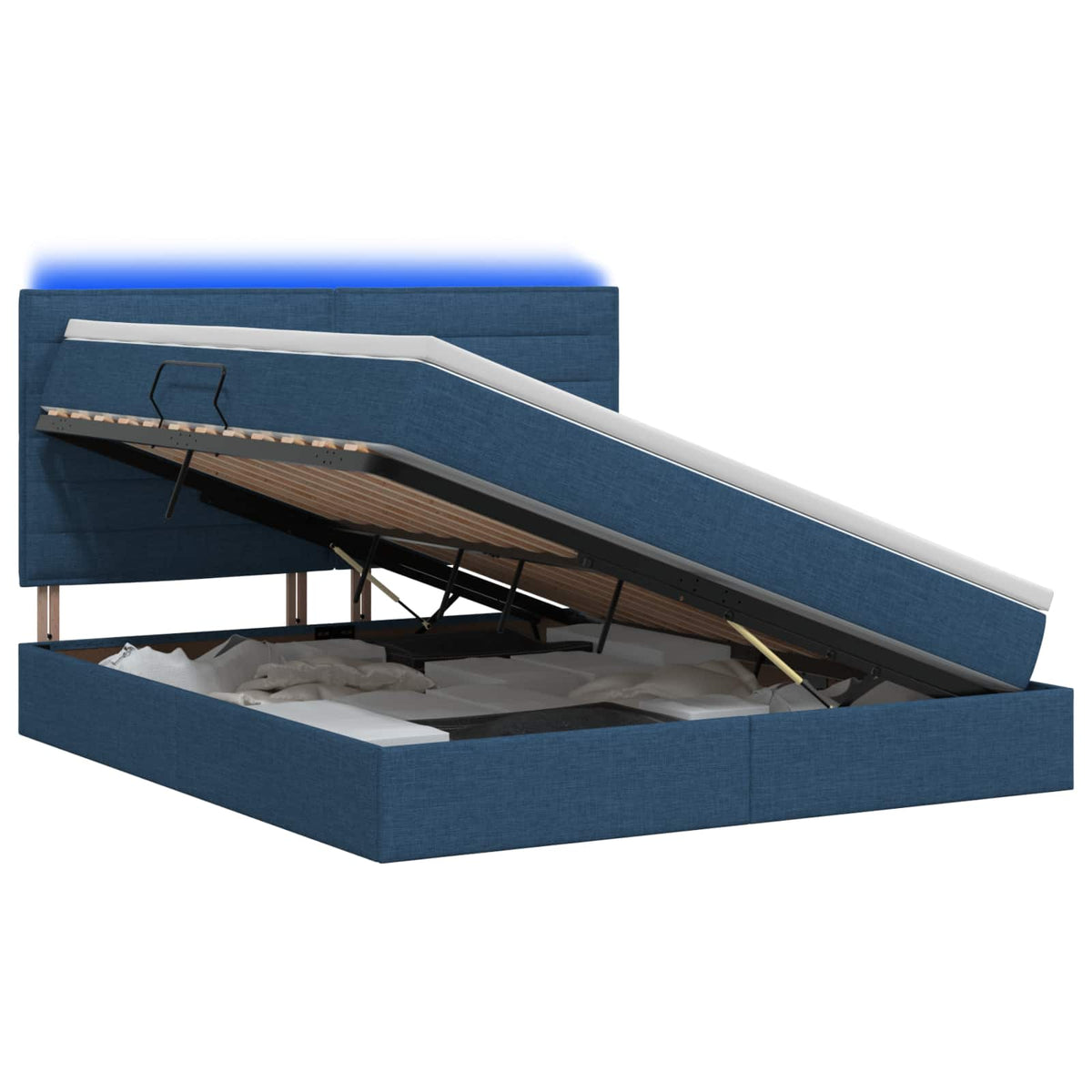 LED Κρεβάτι αποθήκευσης με στρώμα Μπλε 160 x 200 cm Ύφασμα - Pakobazaar