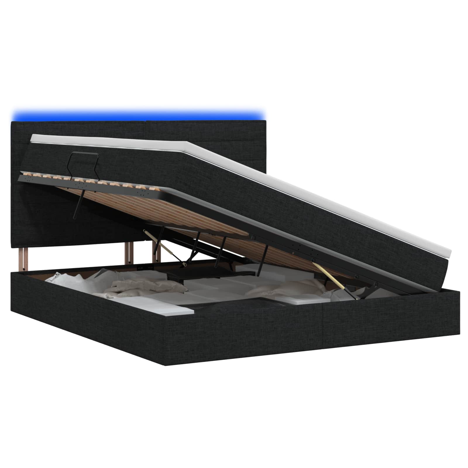 LED Κρεβάτι αποθήκευσης με στρώμα Μαύρο 180 x 200 cm Ύφασμα - Pakobazaar