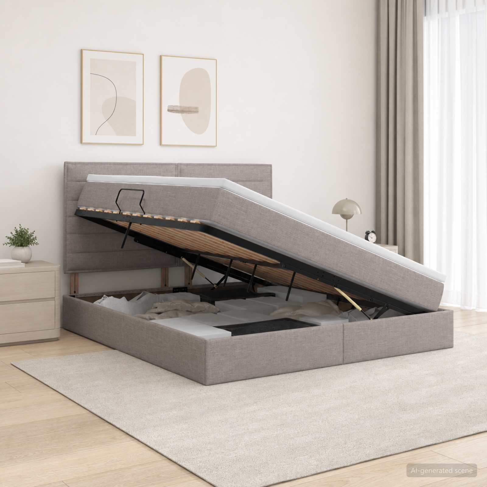 Κρεβάτι με αποθηκευτικό χώρο και στρώμα Taupe 140 x 190 cm - Pakobazaar