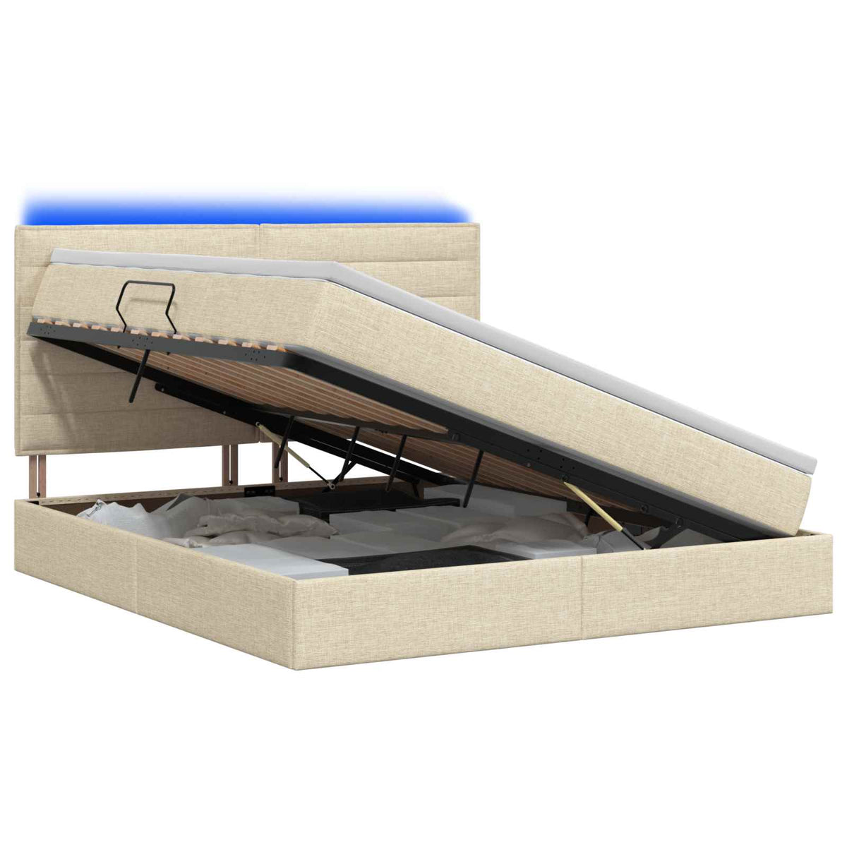 LED Κρεβάτι αποθήκευσης με στρώμα Κρεμ 180 x 200 cm Ύφασμα