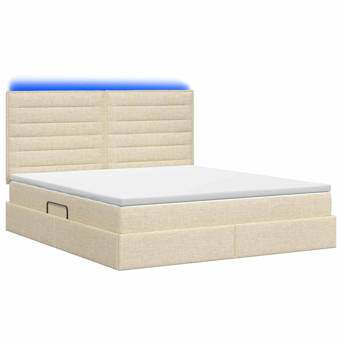 LED Κρεβάτι αποθήκευσης με στρώμα Κρεμ 180 x 200 cm Ύφασμα