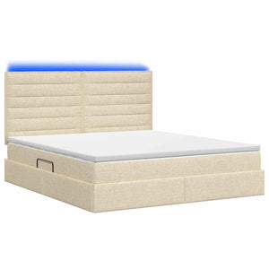 LED Κρεβάτι αποθήκευσης με στρώμα Κρεμ 180 x 200 cm Ύφασμα
