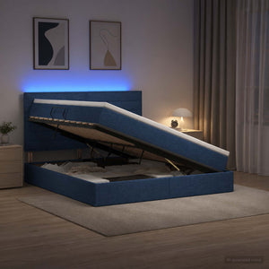 LED Κρεβάτι αποθήκευσης με στρώμα Μπλε 140 x 200 cm Ύφασμα - Pakobazaar