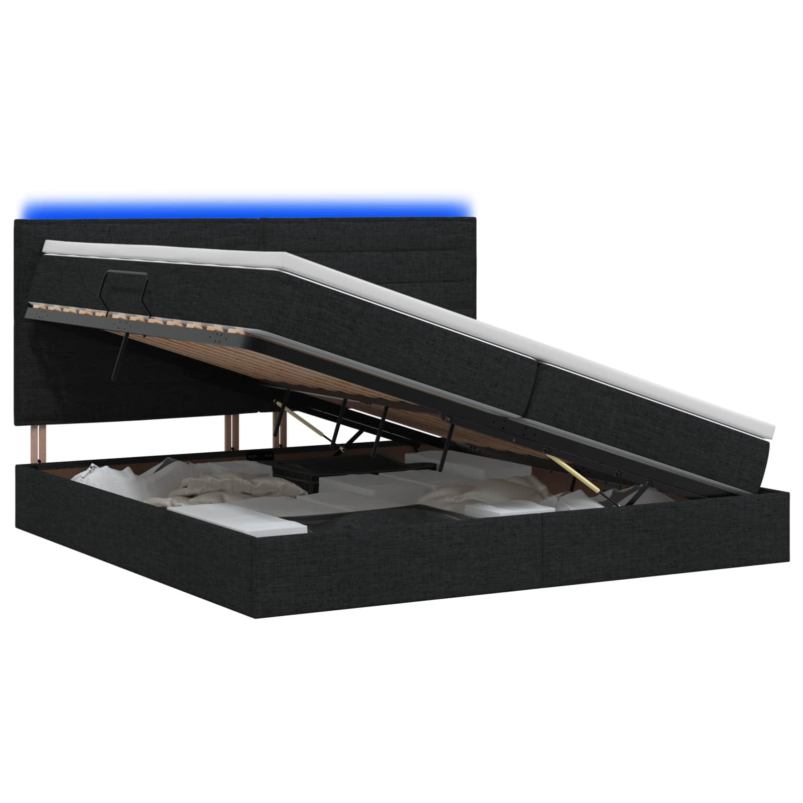 LED Κρεβάτι αποθήκευσης με στρώμα Μαύρο 200 x 200 cm Ύφασμα