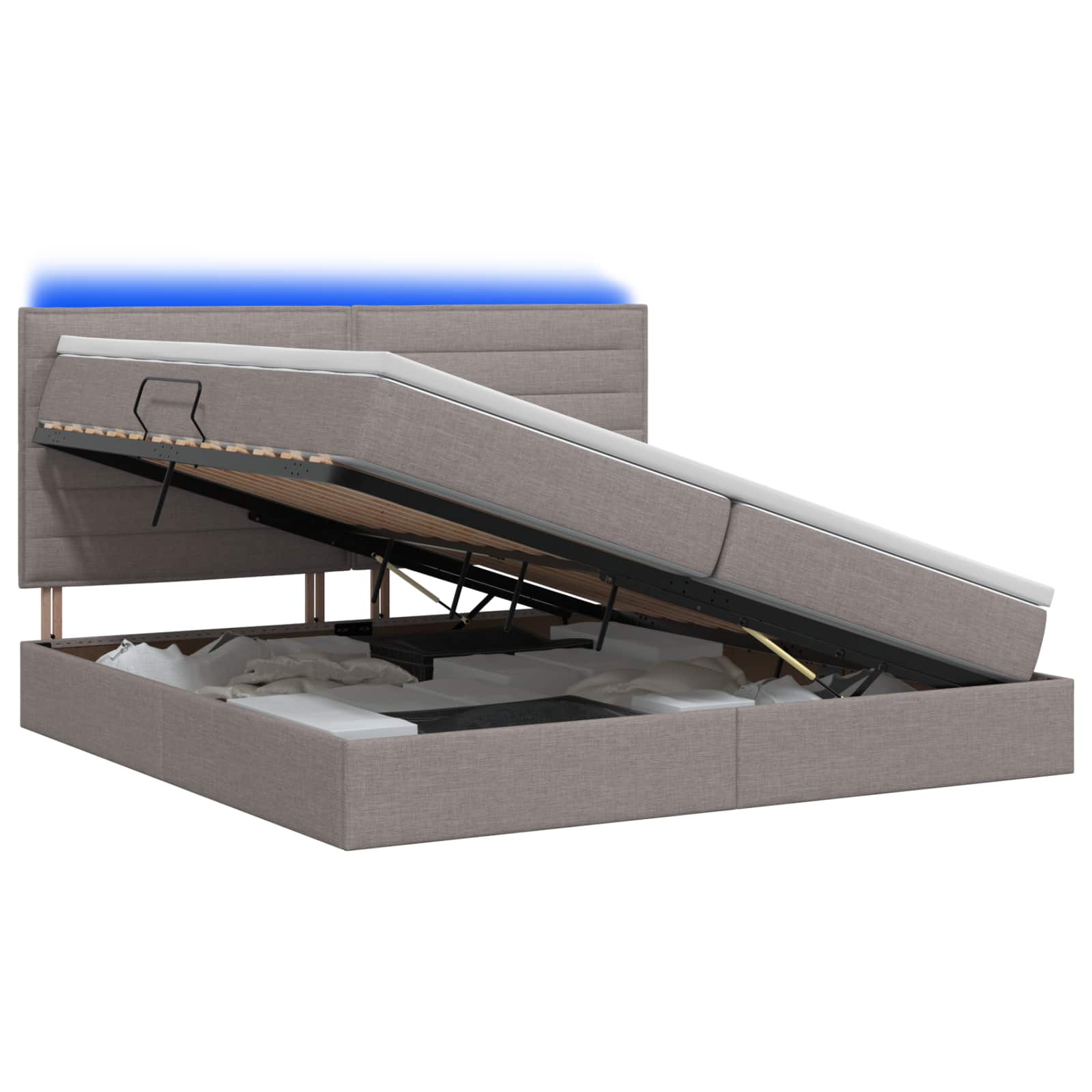 LED Κρεβάτι αποθήκευσης με στρώμα Taupe 200 x 200 cm Ύφασμα