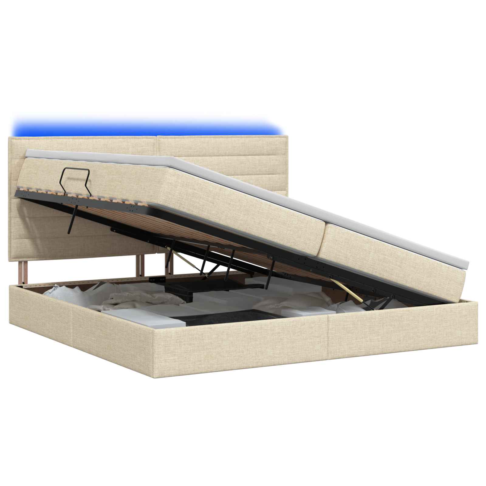 LED Κρεβάτι αποθήκευσης με στρώμα Κρεμ 200 x 200 cm Ύφασμα - Pakobazaar