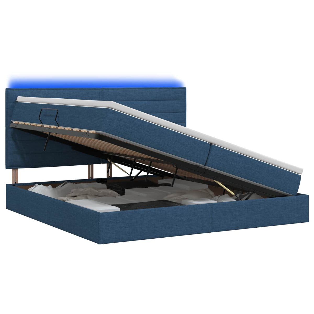LED Κρεβάτι αποθήκευσης με στρώμα Μπλε 200 x 200 cm Ύφασμα