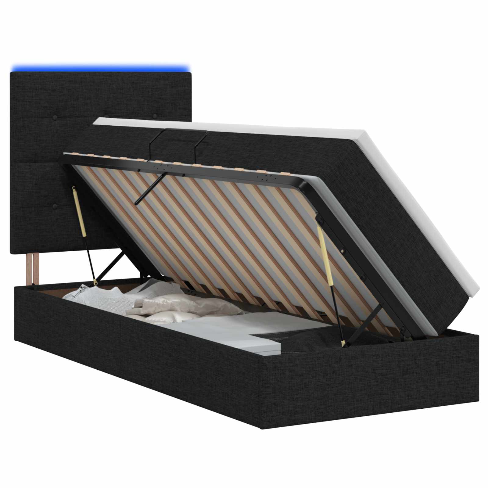 LED Κρεβάτι αποθήκευσης με στρώμα Μαύρο 90 x 190 cm Ύφασμα - Pakobazaar