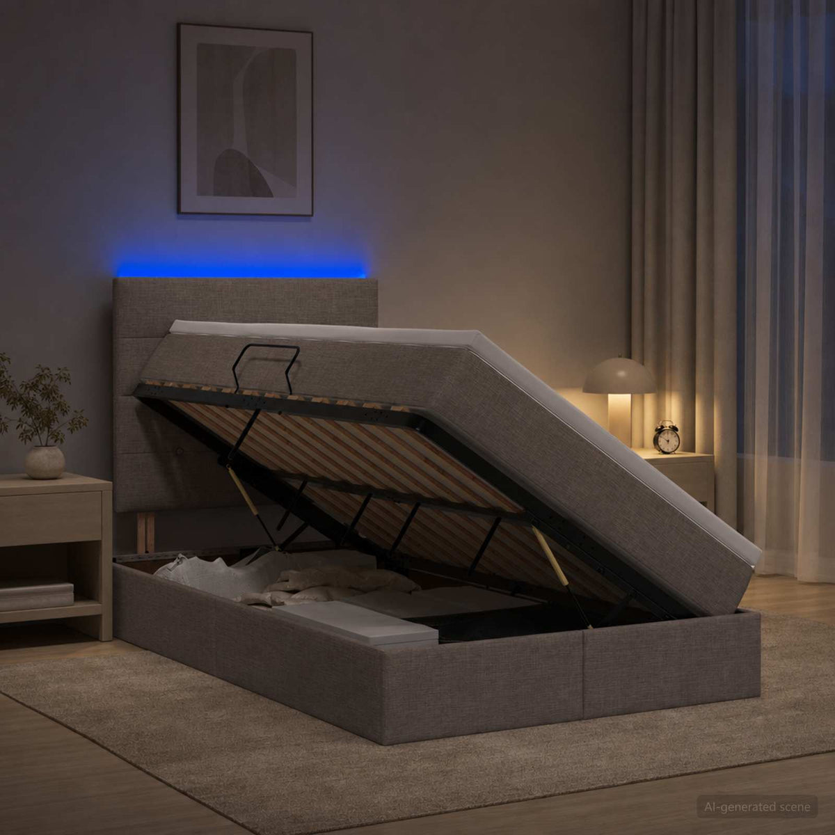 LED Κρεβάτι αποθήκευσης με στρώμα Taupe 120 x 190 cm Ύφασμα