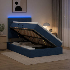 LED Κρεβάτι αποθήκευσης με στρώμα Μπλε 120 x 190 cm Ύφασμα