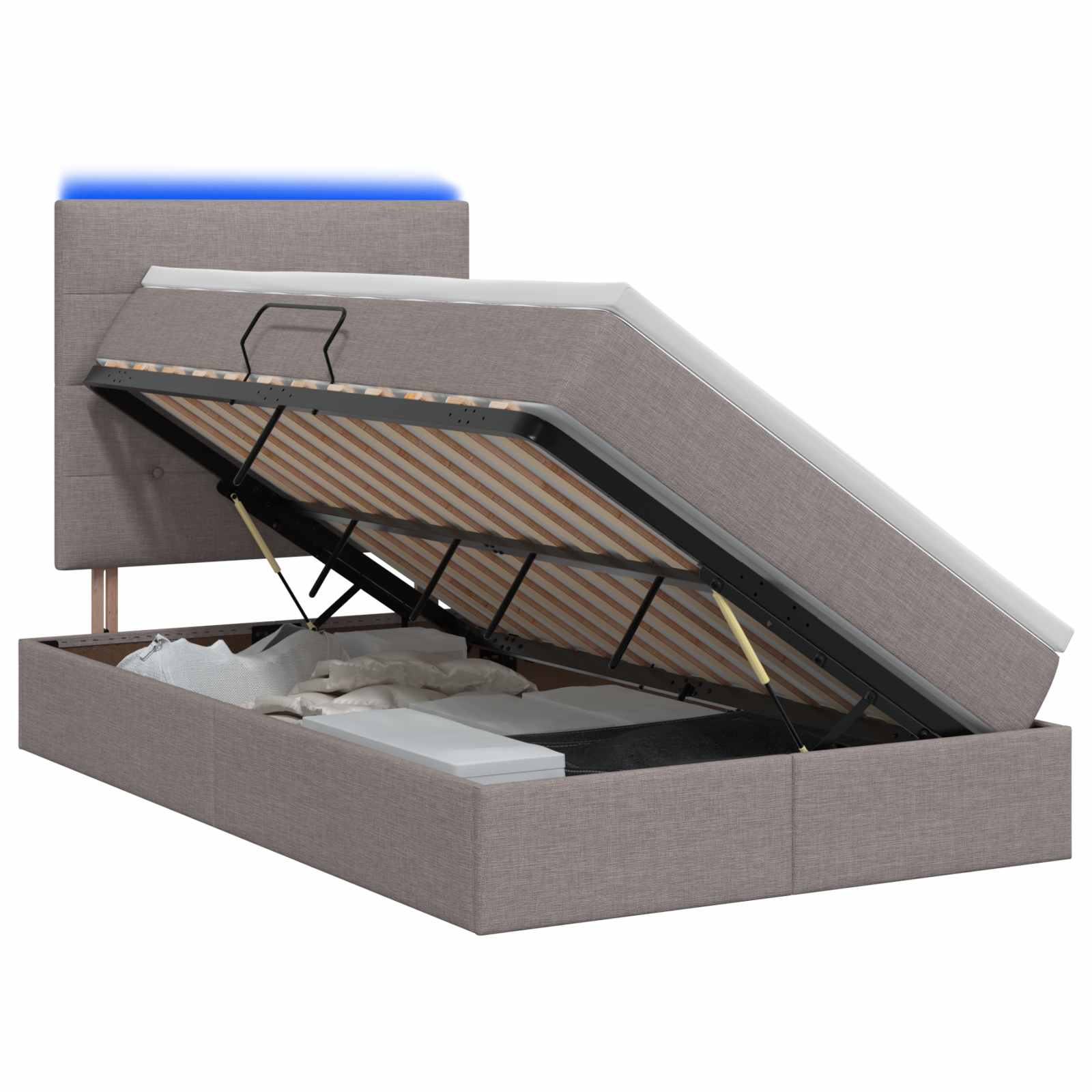LED Κρεβάτι αποθήκευσης με στρώμα Taupe 120 x 200 cm Ύφασμα